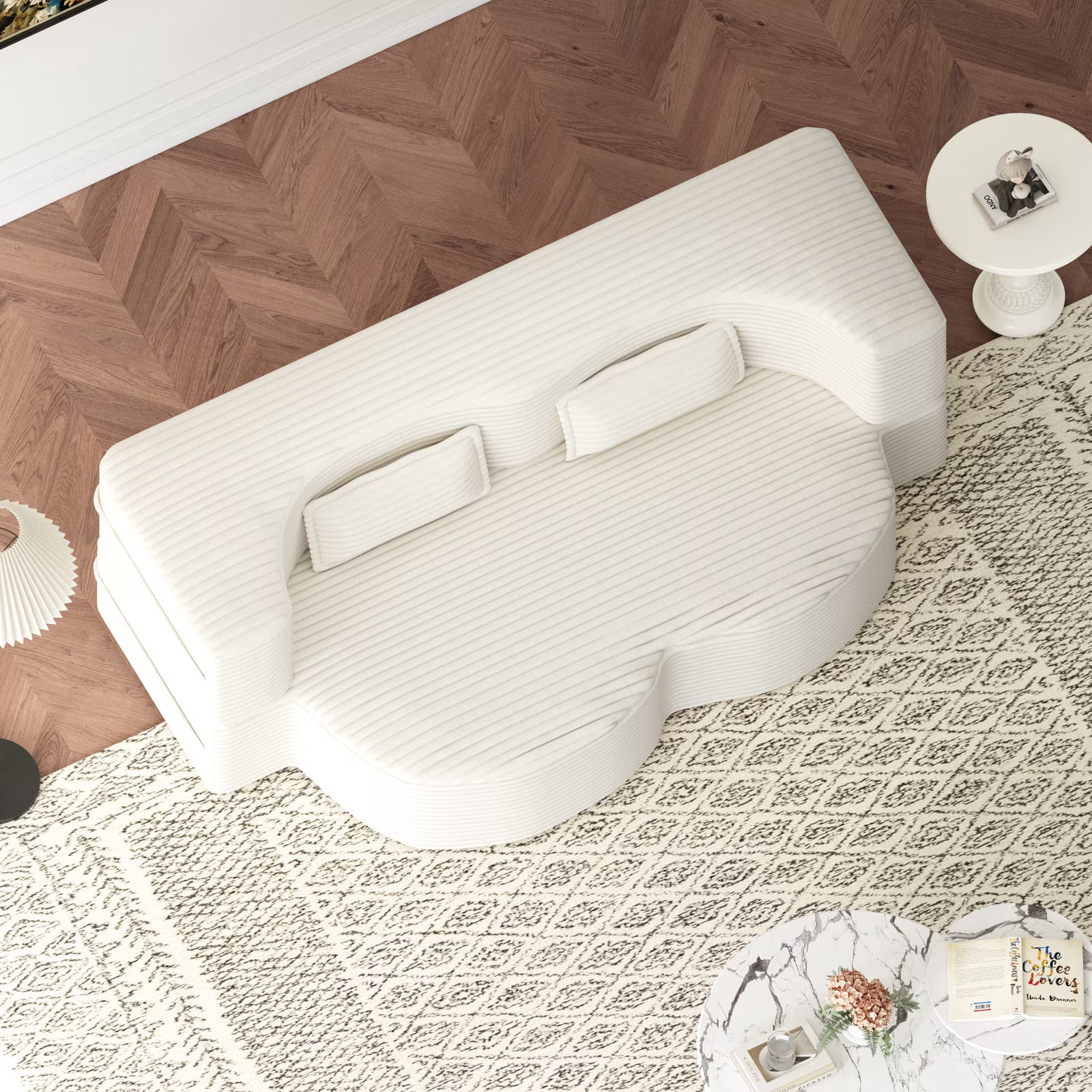 3-in-1 Convertible Sofa Bed – 78" Teddy Fabric Sleeper Sofa, No Assembly