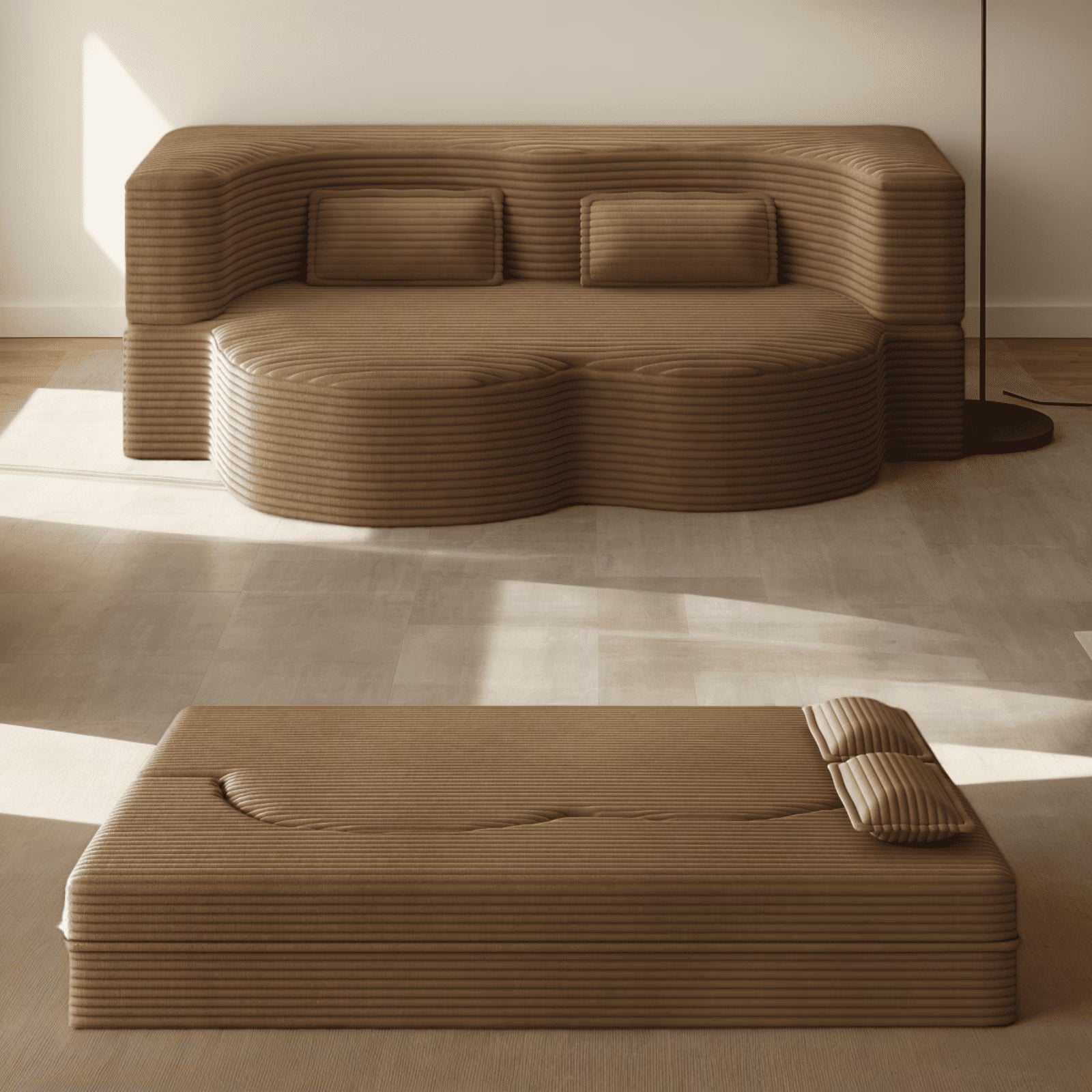 3-in-1 Convertible Sofa Bed – 78" Teddy Fabric Sleeper Sofa, No Assembly