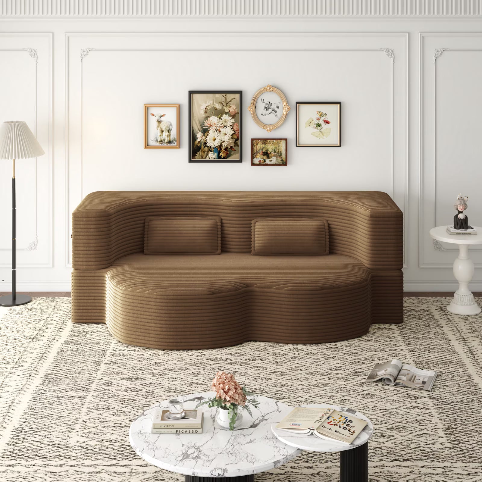 3-in-1 Convertible Sofa Bed – 78" Teddy Fabric Sleeper Sofa, No Assembly