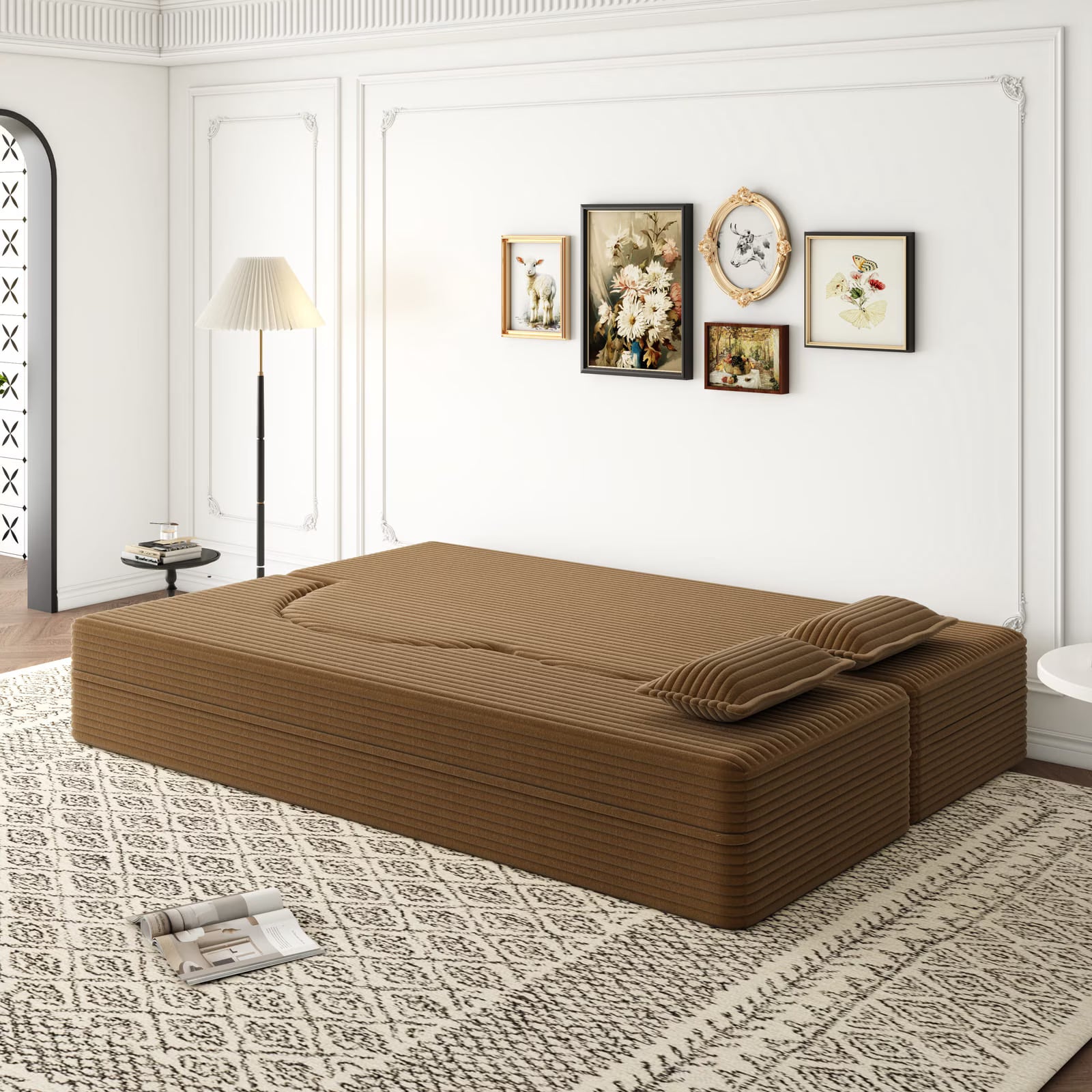 3-in-1 Convertible Sofa Bed – 78" Teddy Fabric Sleeper Sofa, No Assembly