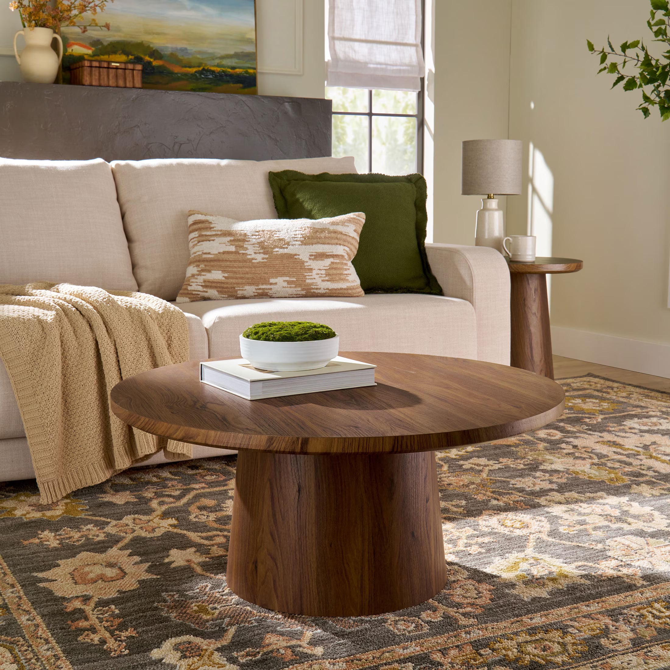 36 Inch Square Pedestal Coffee Table – Black or Walnut