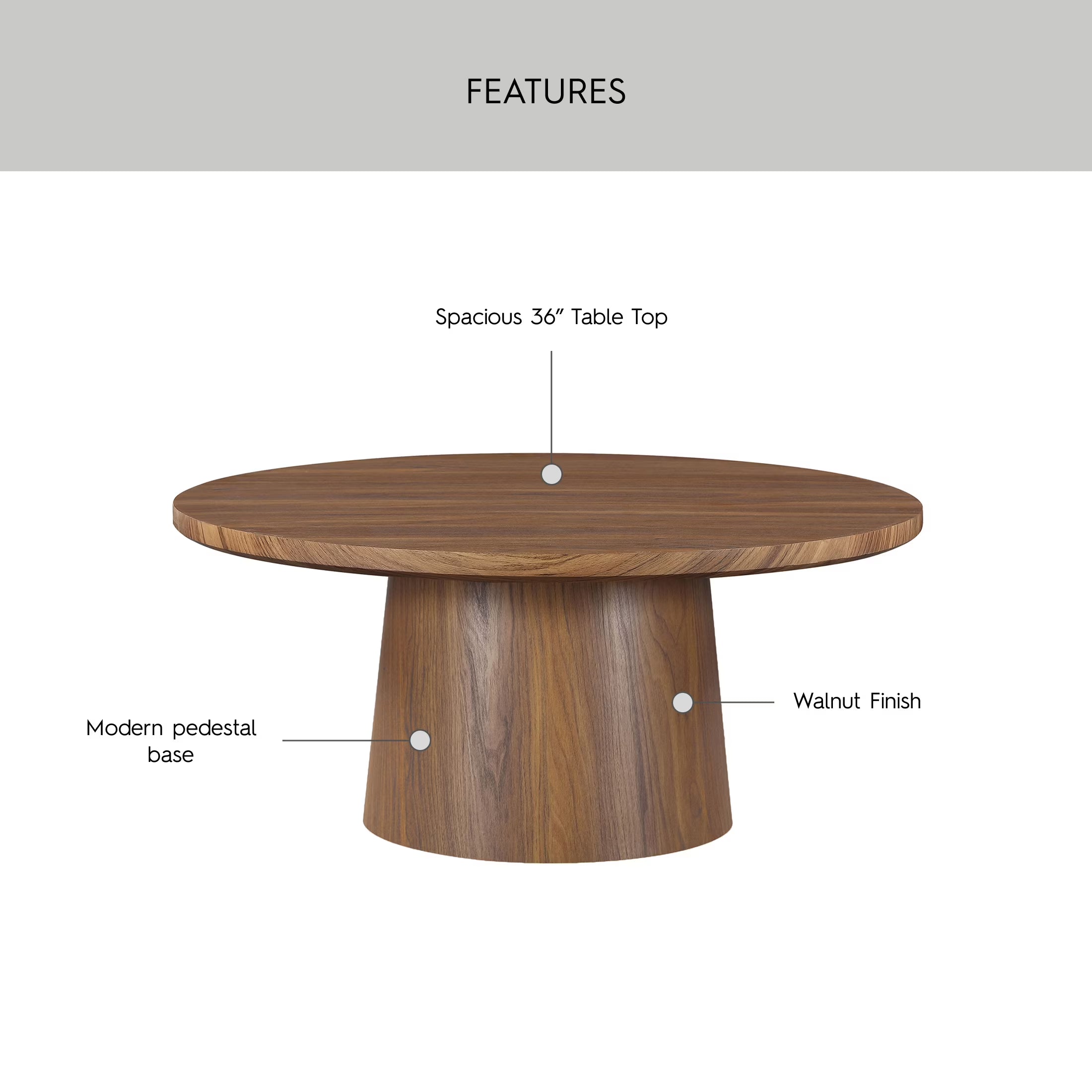 36 Inch Square Pedestal Coffee Table – Black or Walnut
