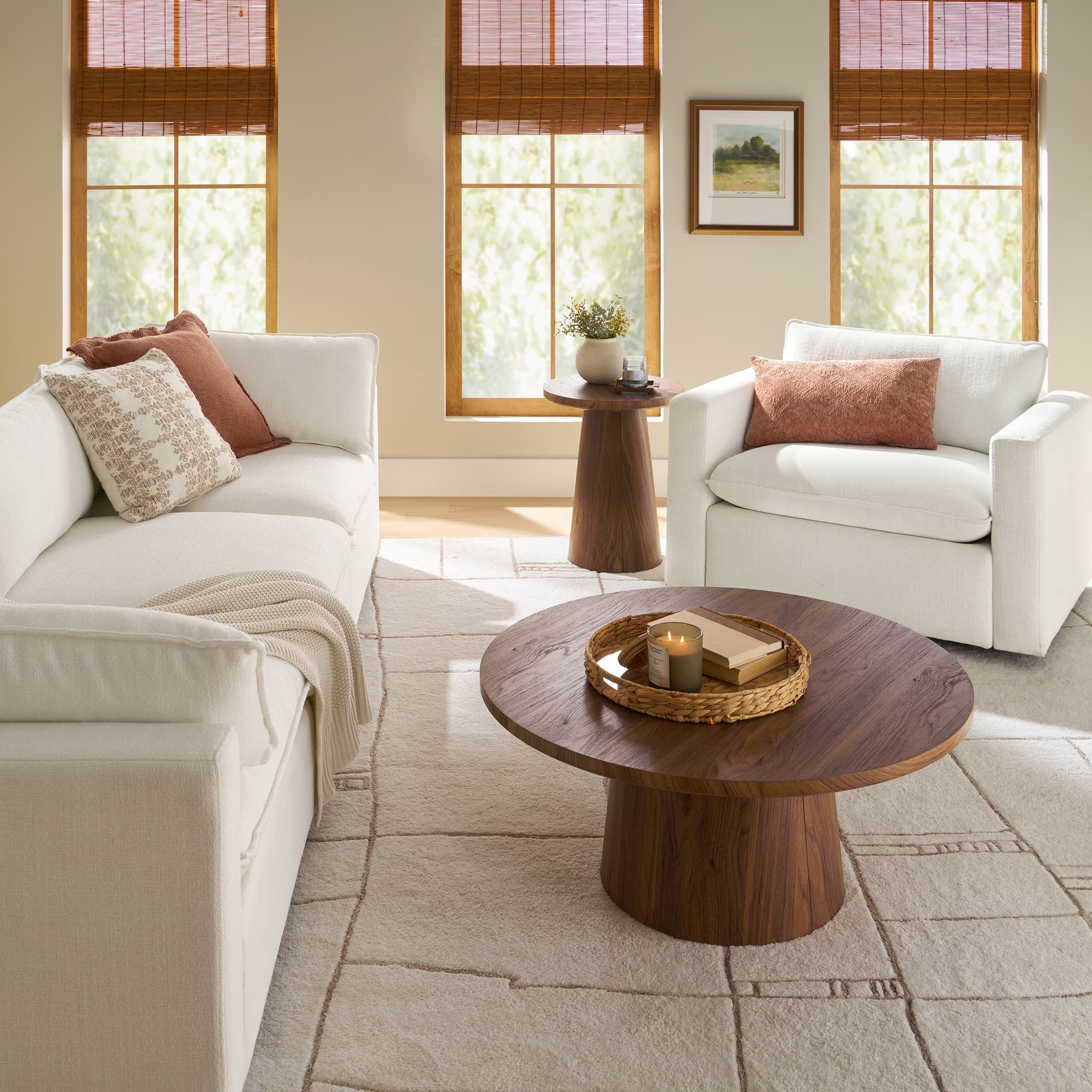 36 Inch Square Pedestal Coffee Table – Black or Walnut