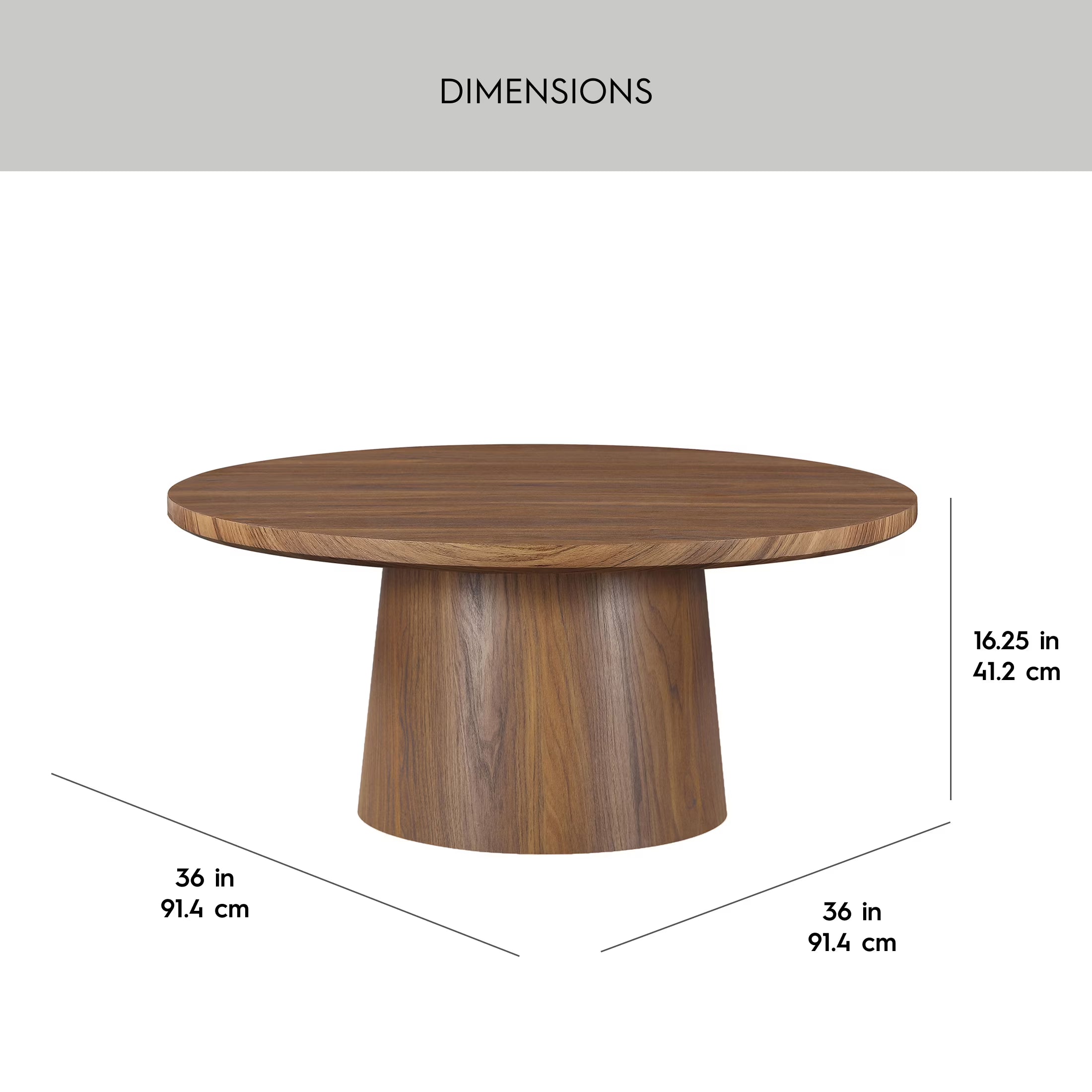 36 Inch Square Pedestal Coffee Table – Black or Walnut