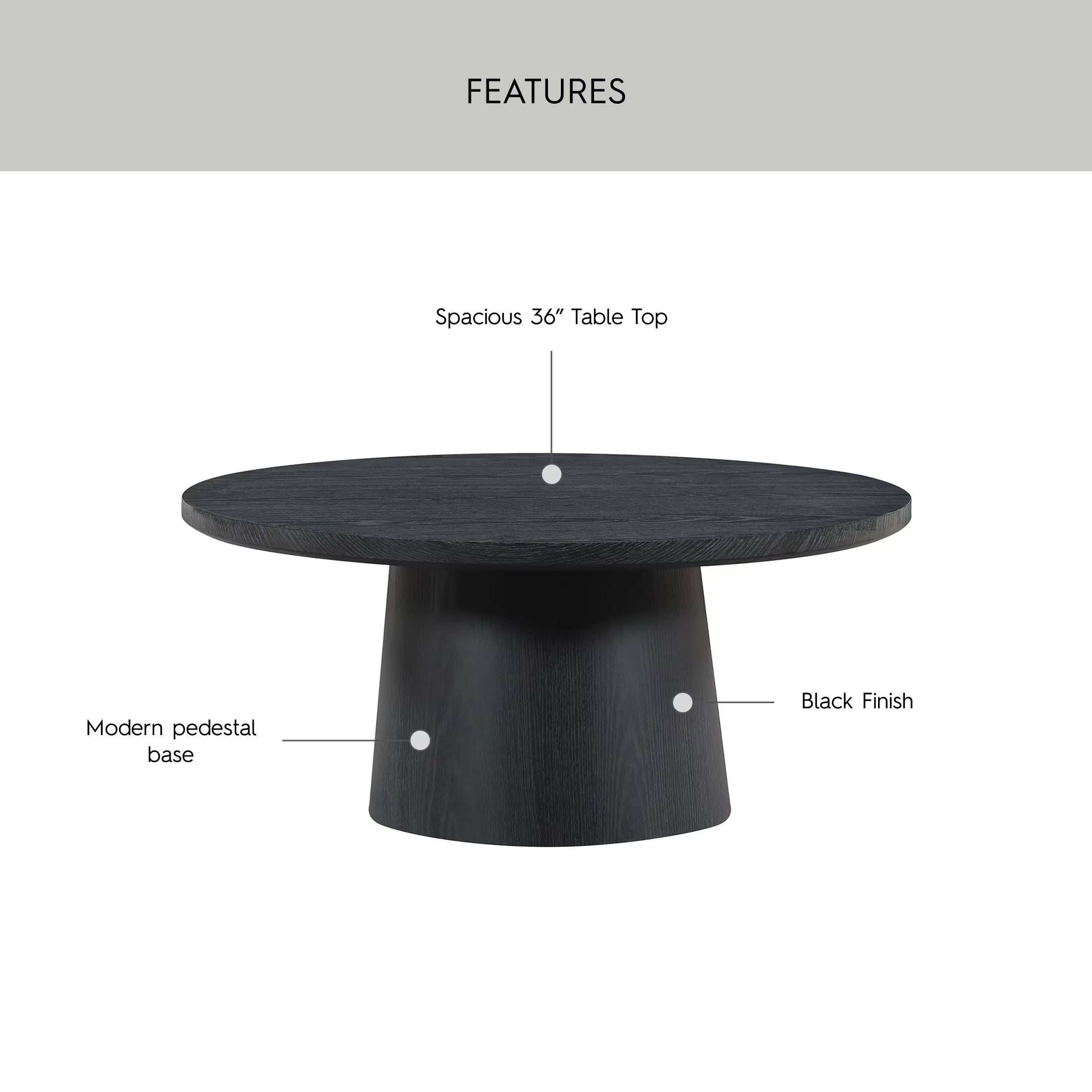 36 Inch Square Pedestal Coffee Table – Black or Walnut