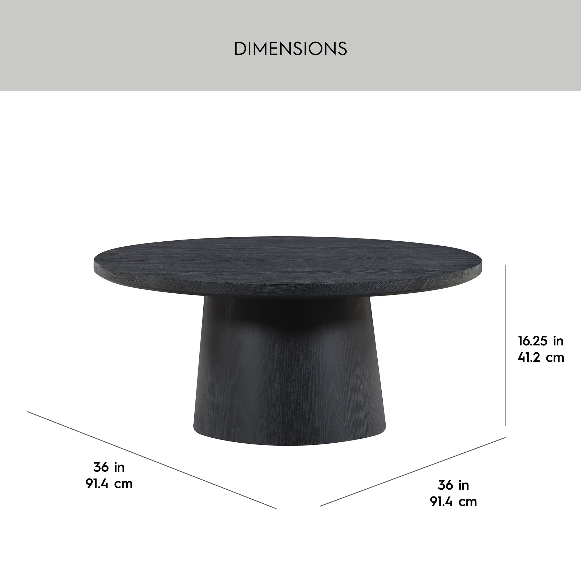 36 Inch Square Pedestal Coffee Table – Black or Walnut