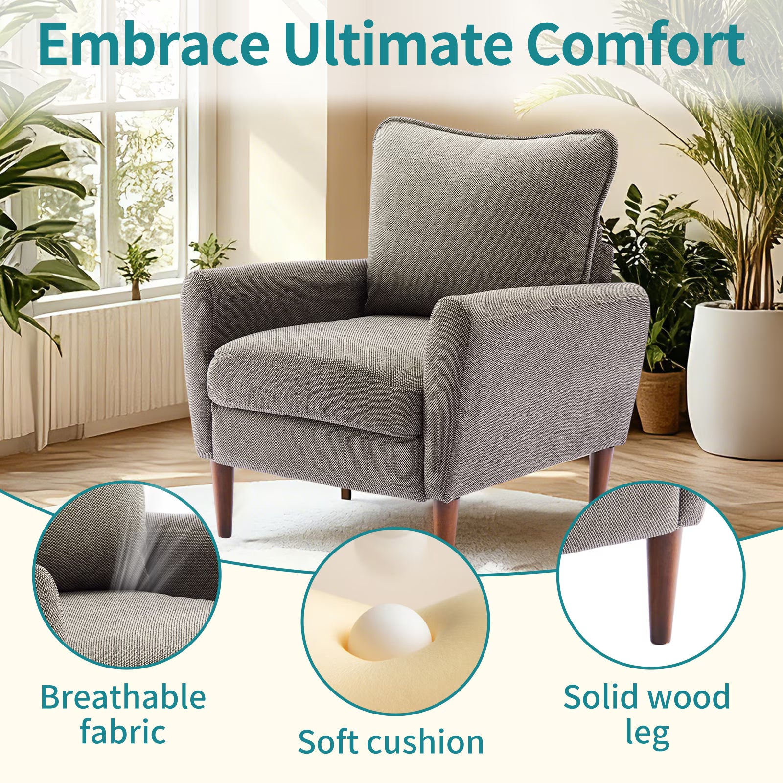 Mid-Century Modern Accent Chair – Padded Fabric Armchair