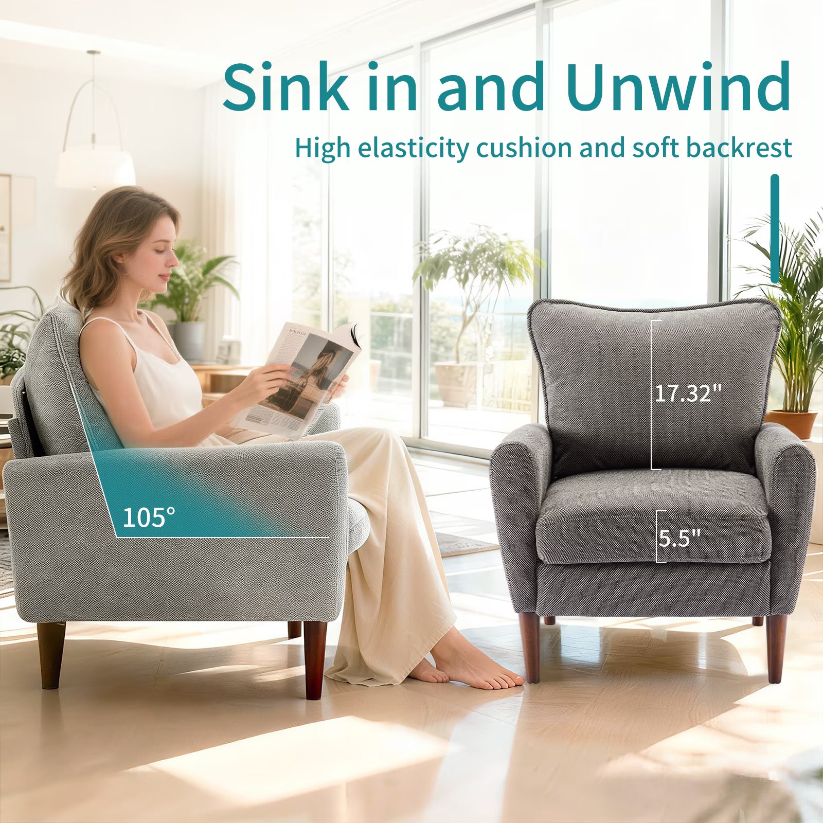 Mid-Century Modern Accent Chair – Padded Fabric Armchair