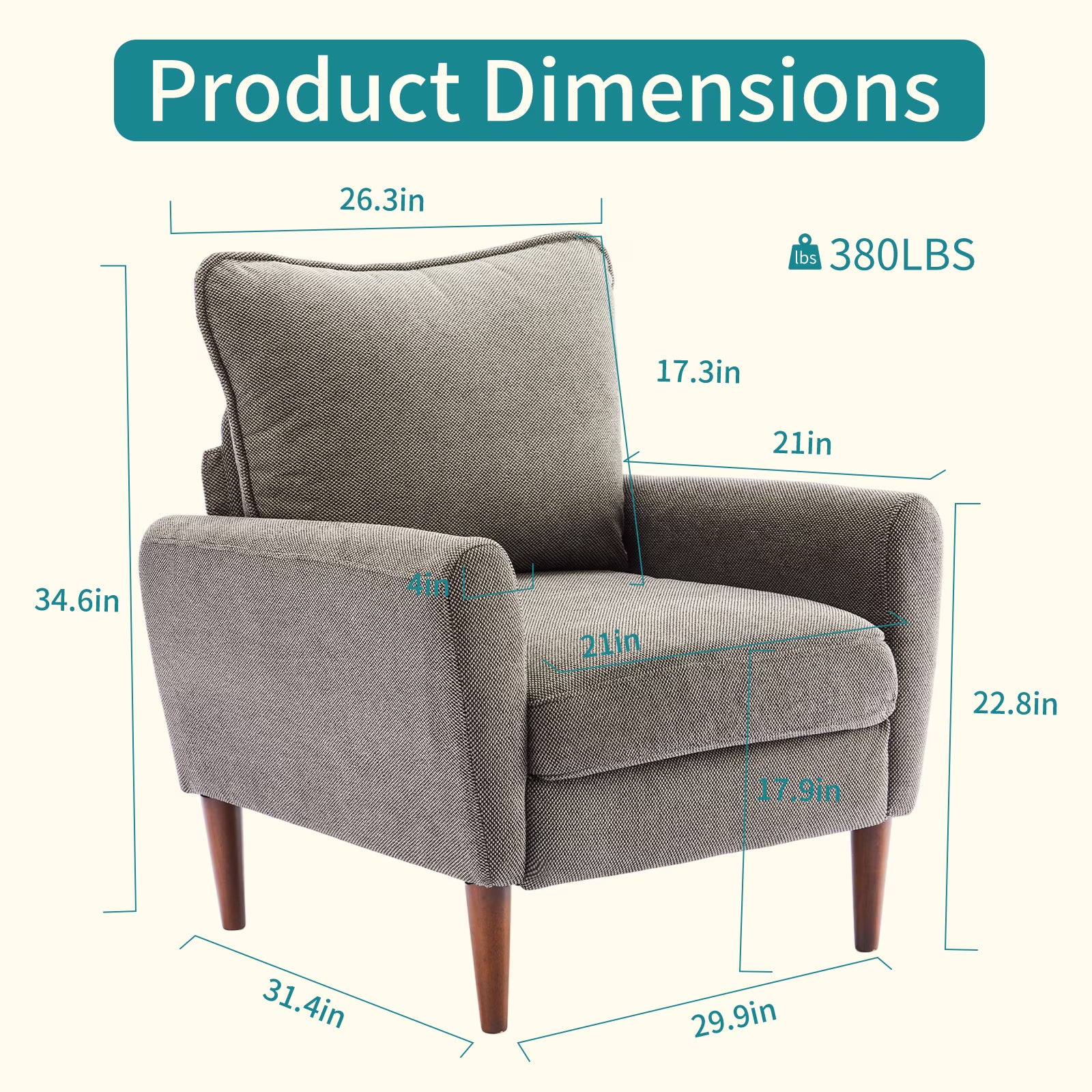 Mid-Century Modern Accent Chair – Padded Fabric Armchair