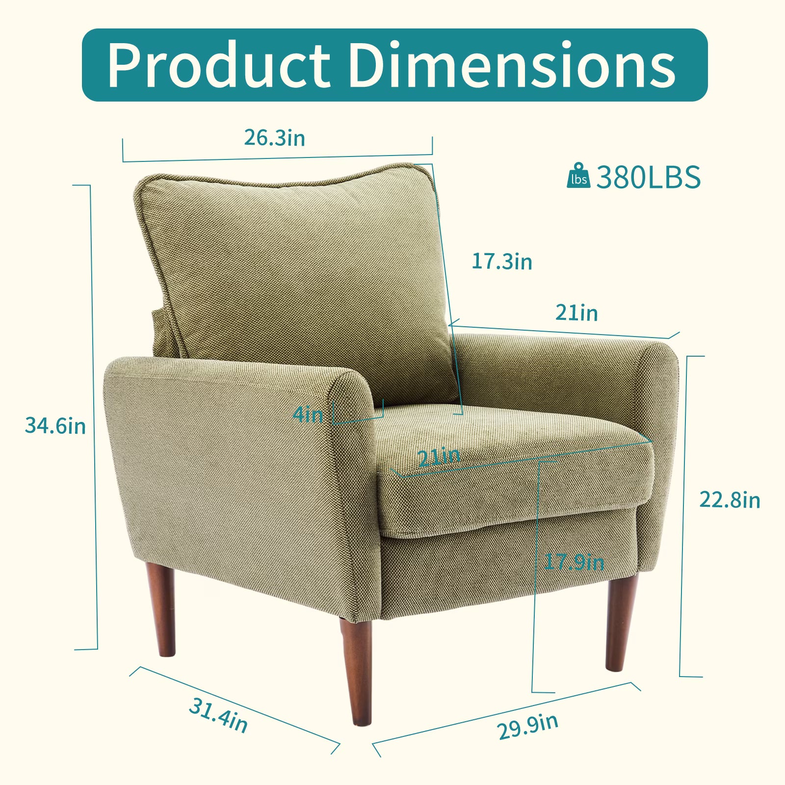 Mid-Century Modern Accent Chair – Padded Fabric Armchair