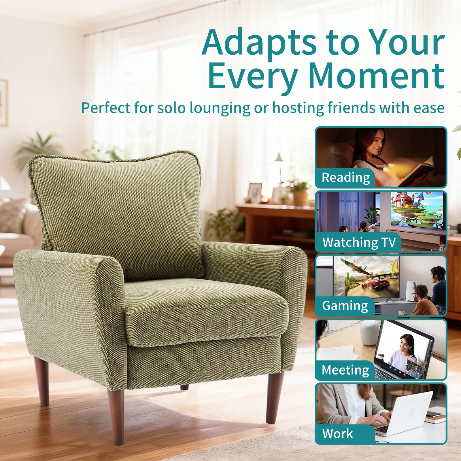Mid-Century Modern Accent Chair – Padded Fabric Armchair