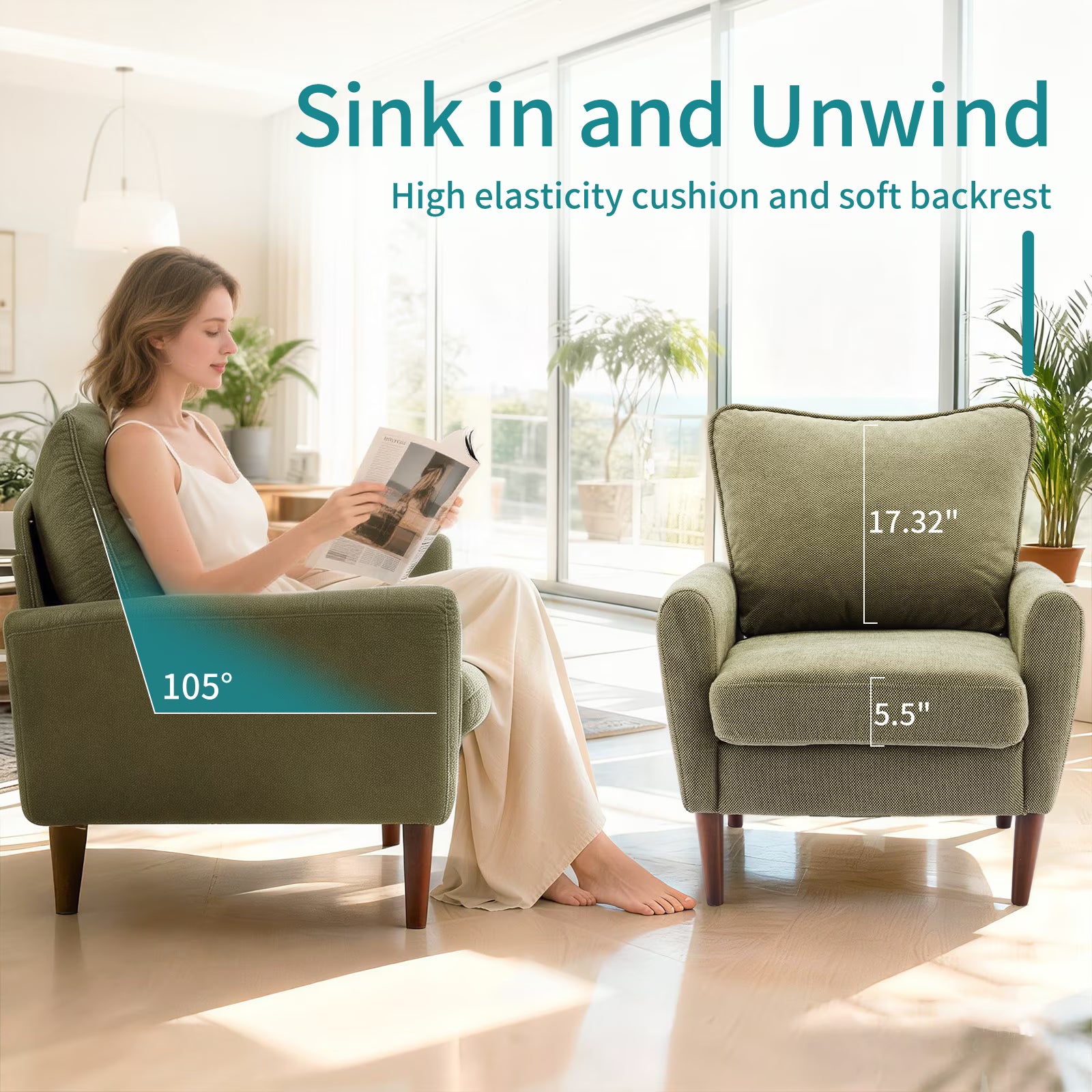 Mid-Century Modern Accent Chair – Padded Fabric Armchair