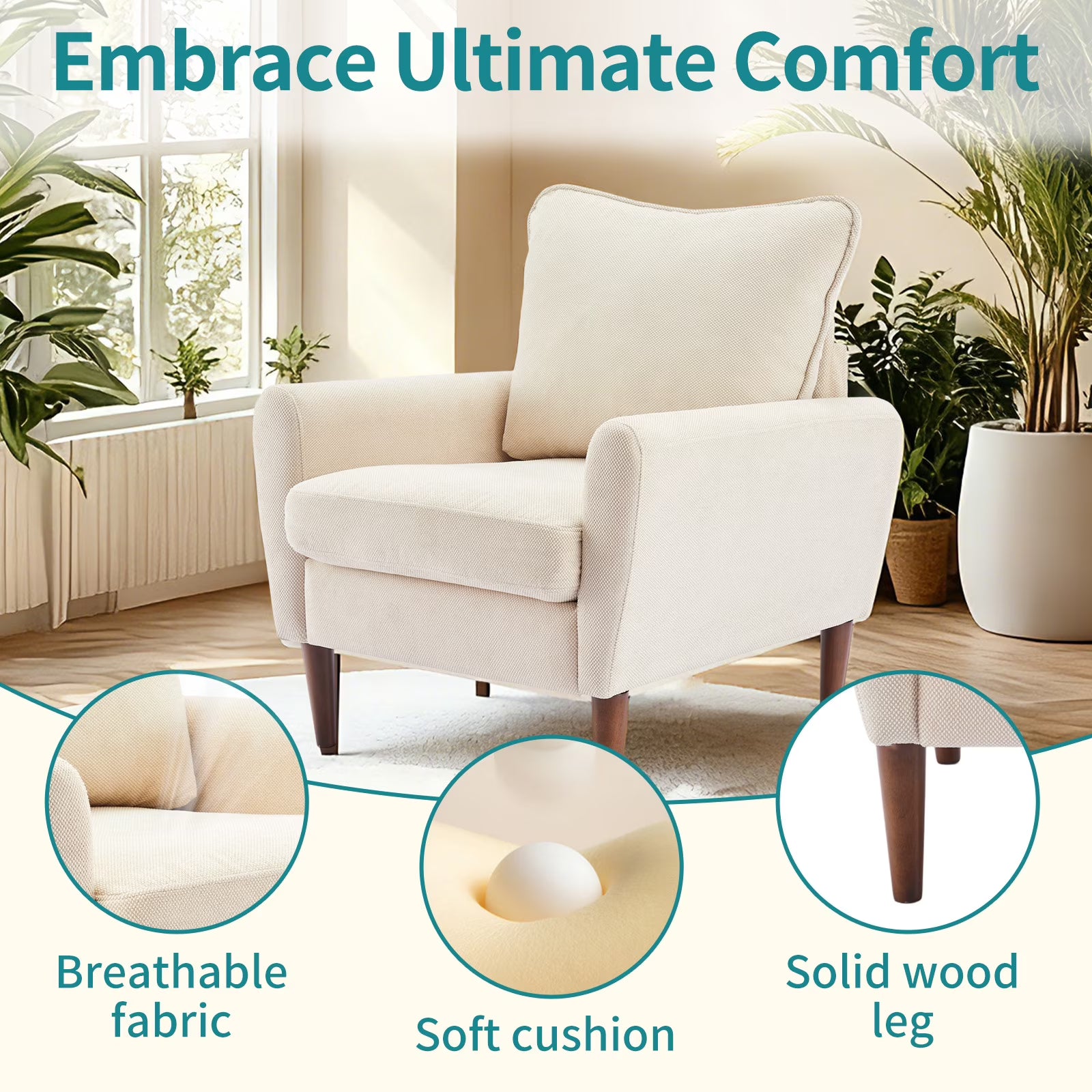 Mid-Century Modern Accent Chair – Padded Fabric Armchair
