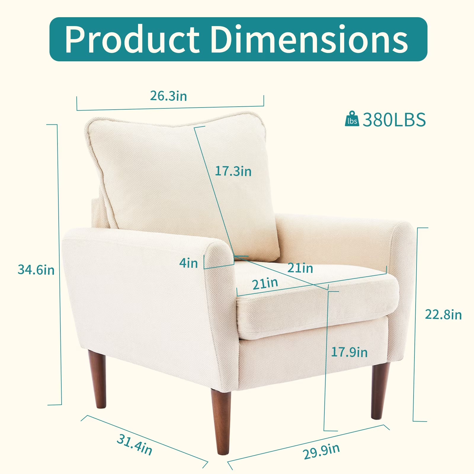 Mid-Century Modern Accent Chair – Padded Fabric Armchair