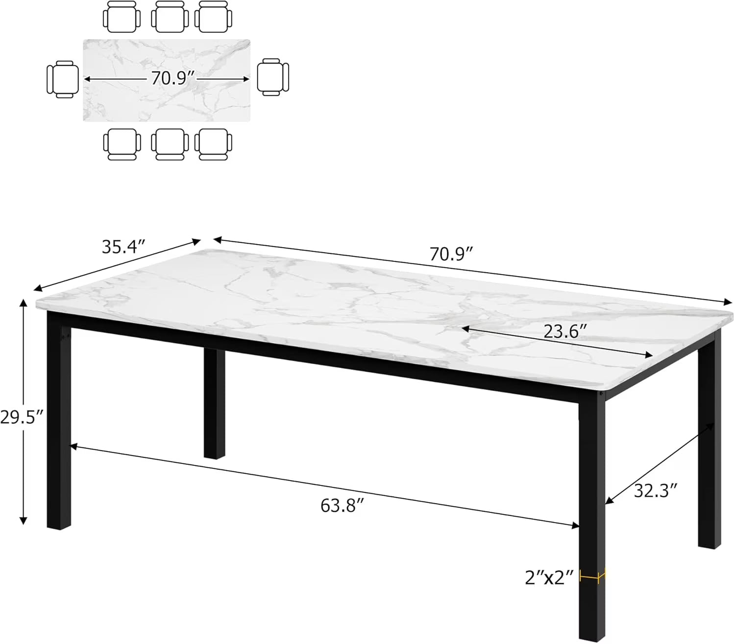 78 Inch Rectangular Dining Table – Industrial Metal Legs, Seats 6-8