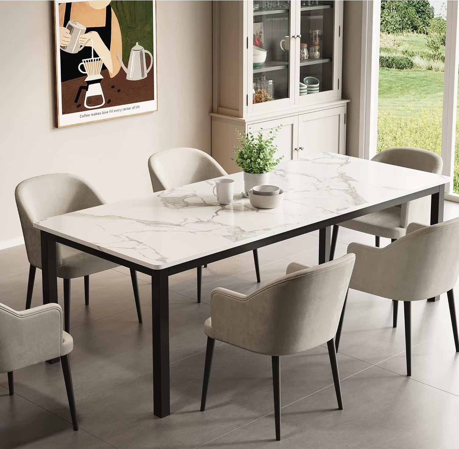 78 Inch Rectangular Dining Table – Industrial Metal Legs, Seats 6-8