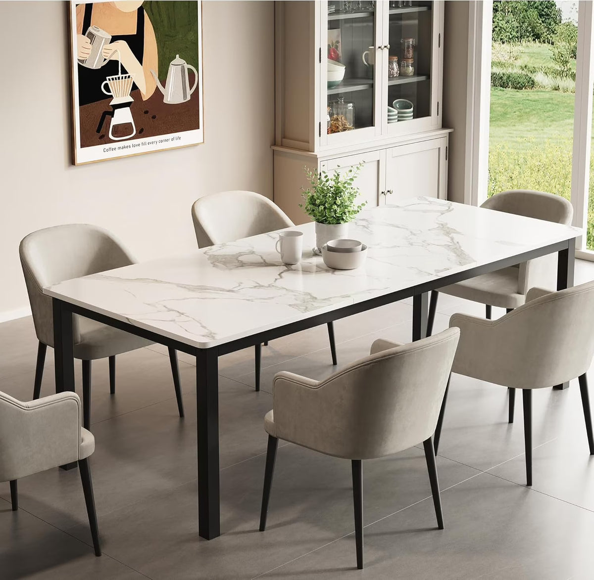 78 Inch Rectangular Dining Table – Industrial Metal Legs, Seats 6-8