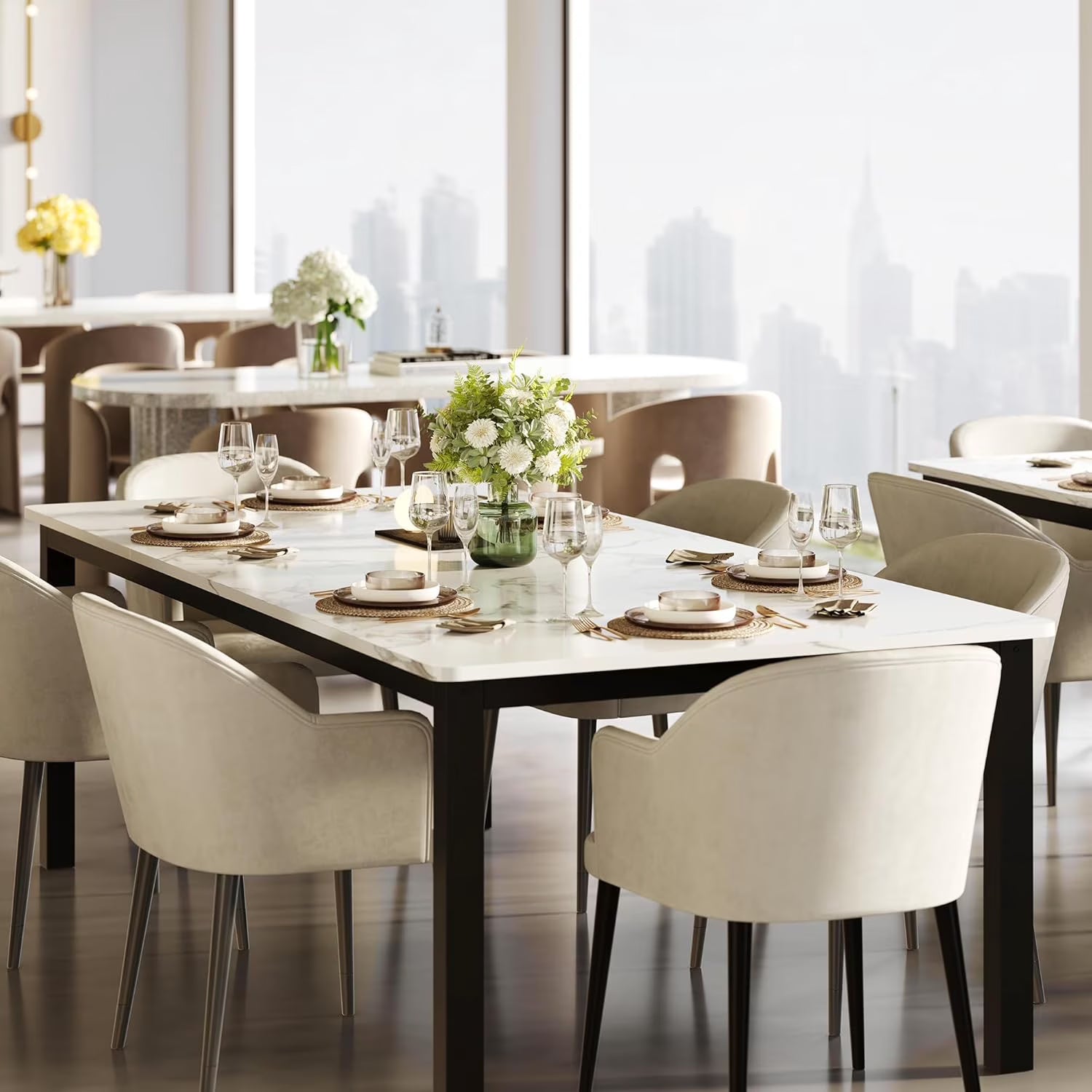 78 Inch Rectangular Dining Table – Industrial Metal Legs, Seats 6-8