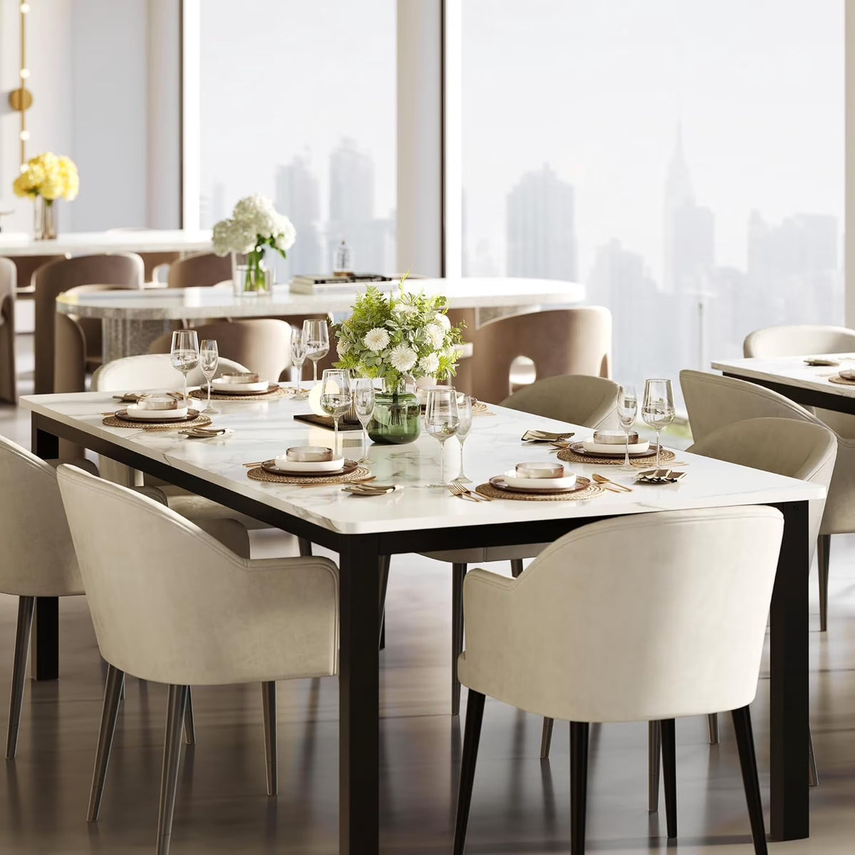 78 Inch Rectangular Dining Table – Industrial Metal Legs, Seats 6-8