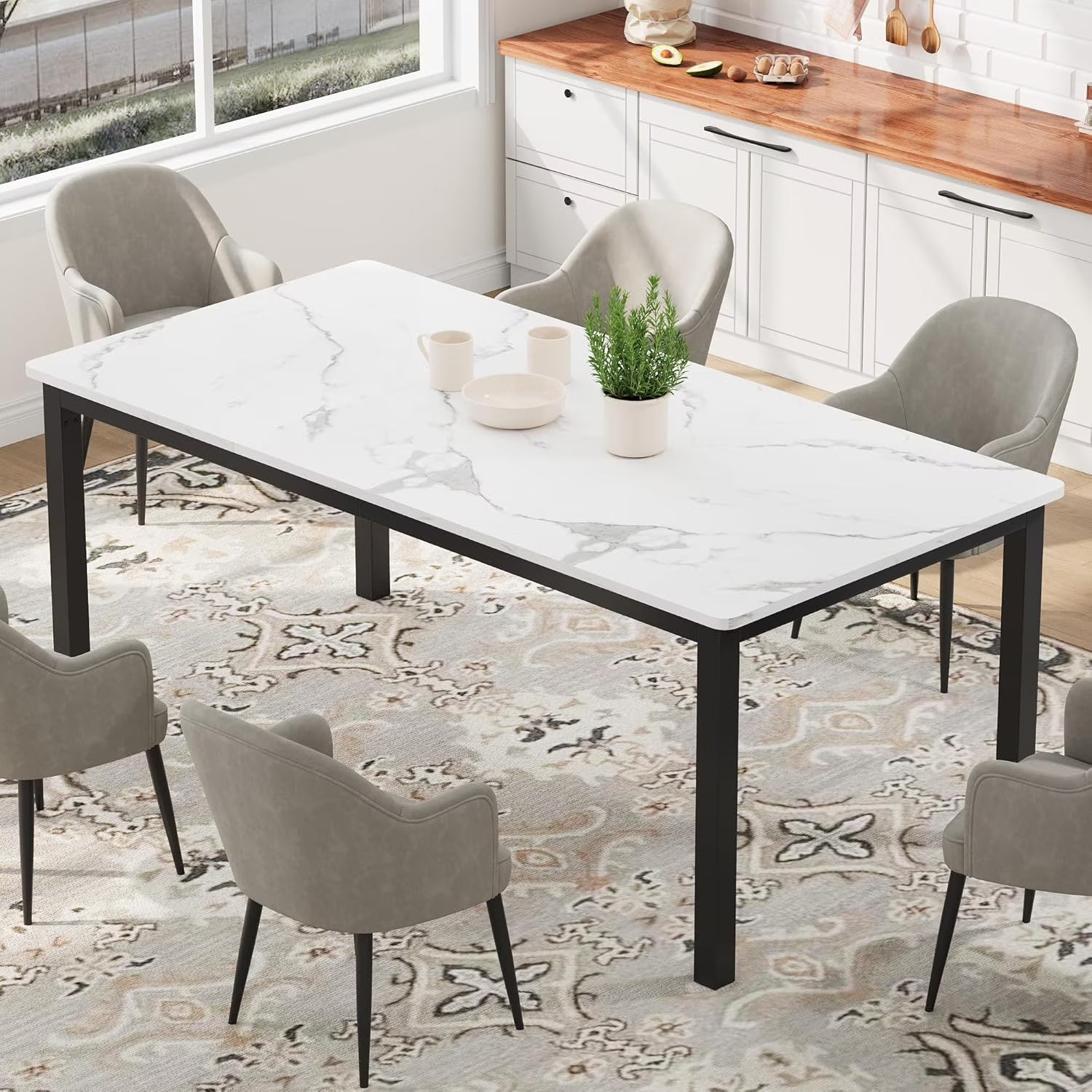 78 Inch Rectangular Dining Table – Industrial Metal Legs, Seats 6-8