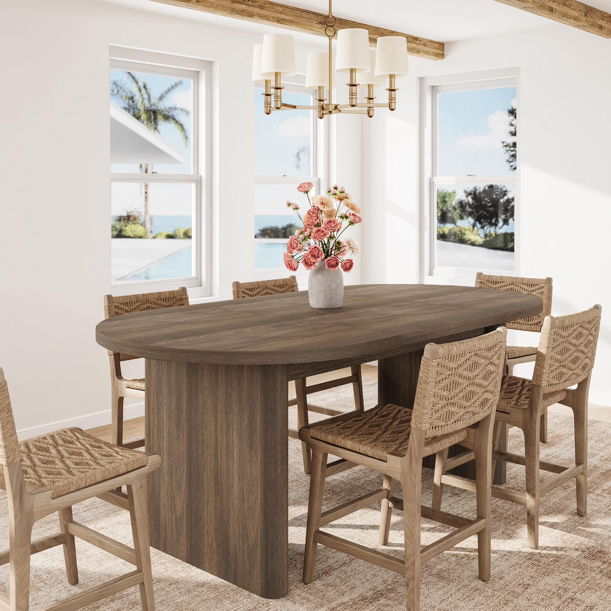 70 Inch Oval Farmhouse Dining Table – Seats 6 to 8