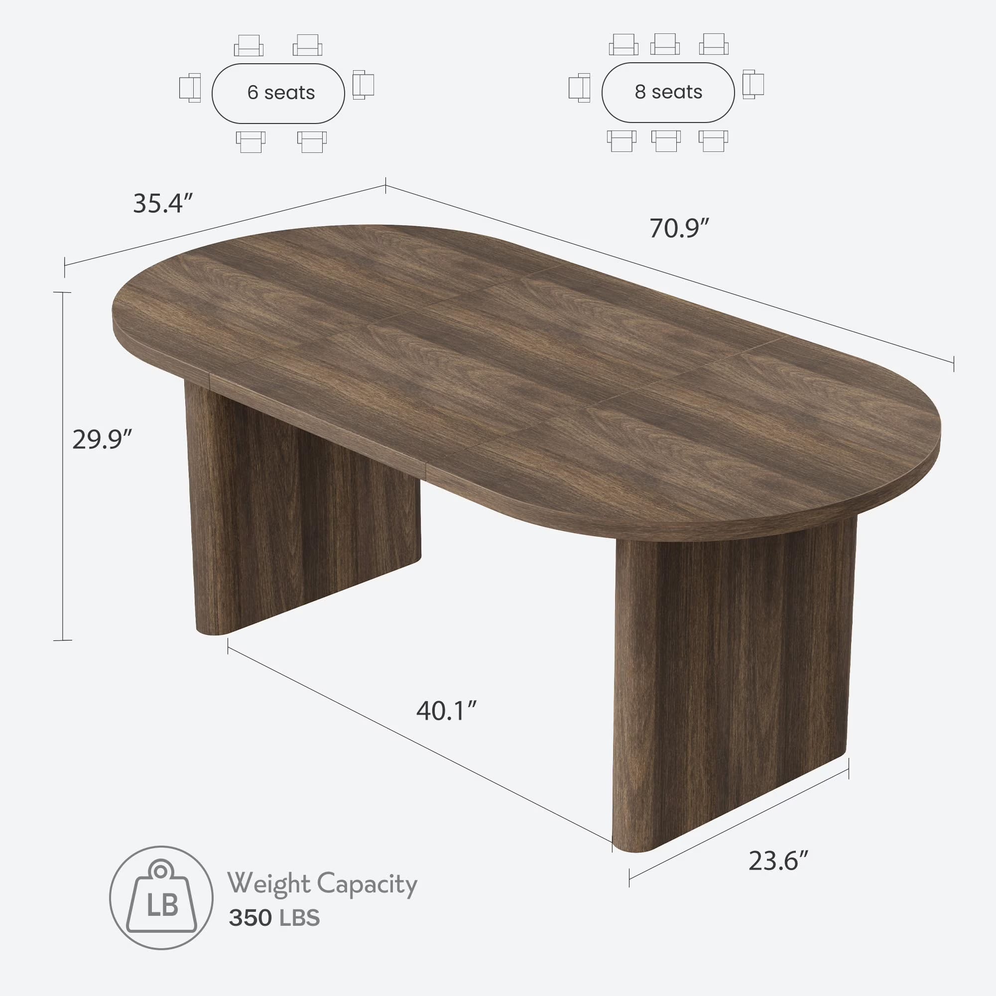 70 Inch Oval Farmhouse Dining Table – Seats 6 to 8
