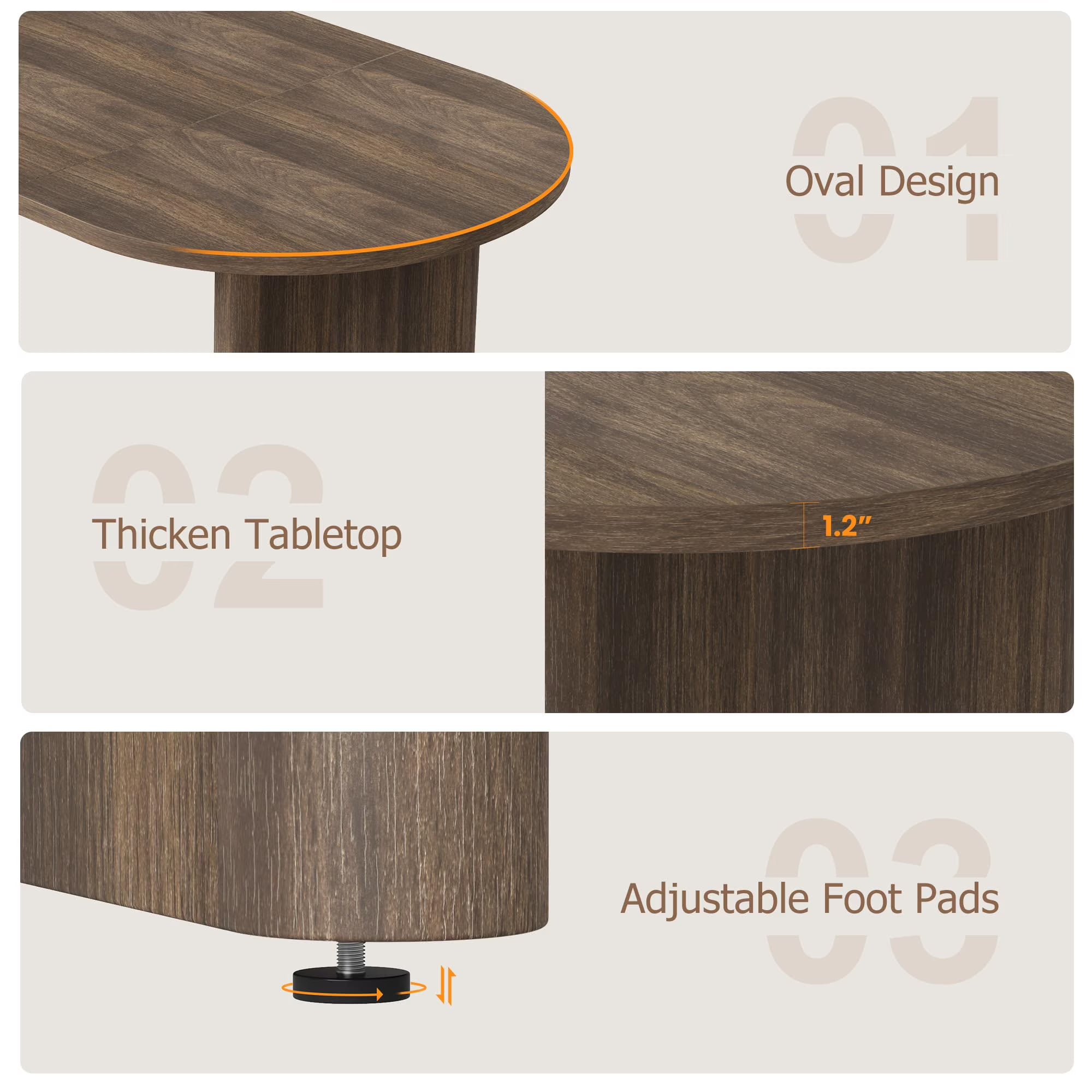 70 Inch Oval Farmhouse Dining Table – Seats 6 to 8