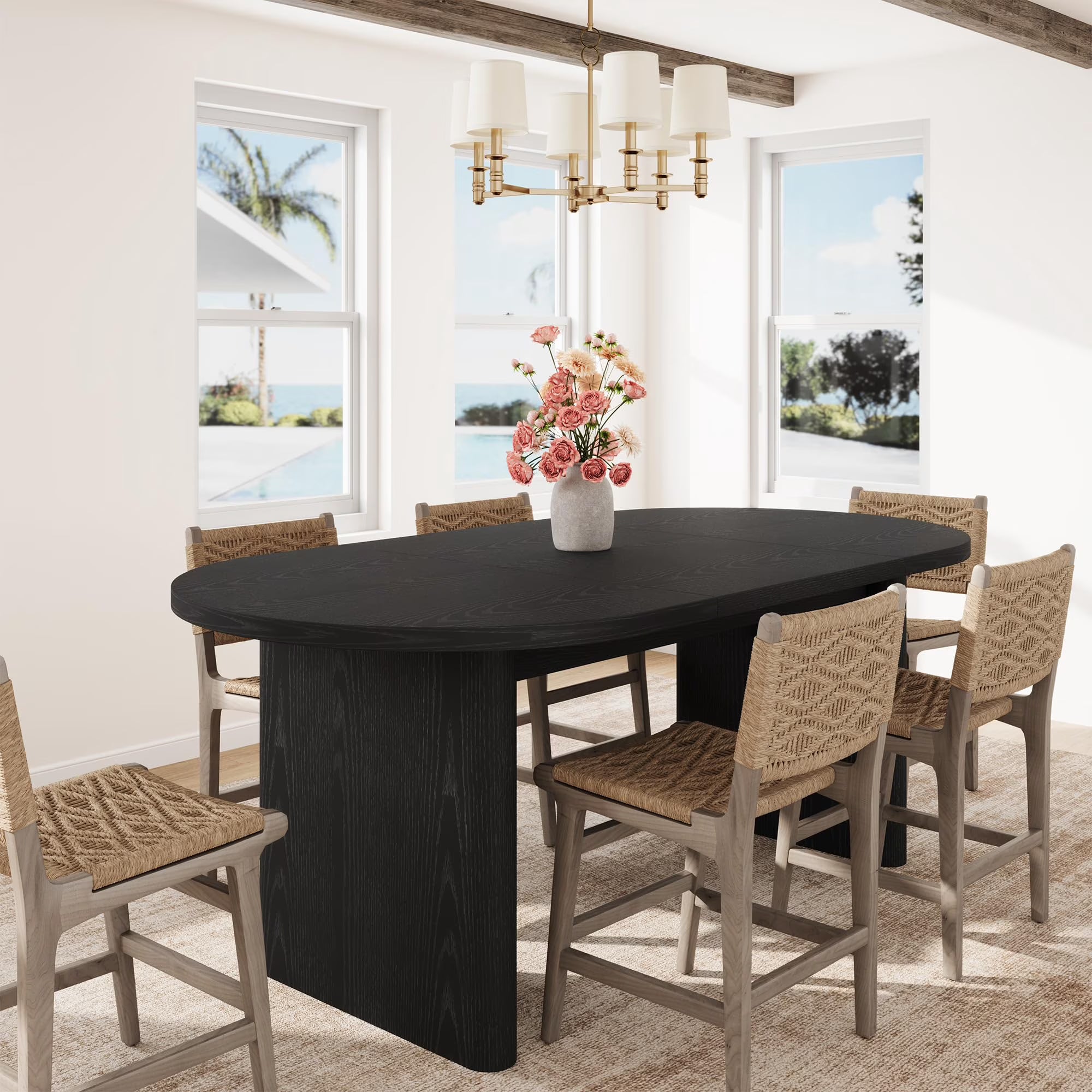 70 inch oval farmhouse dining table in rustic wood finish