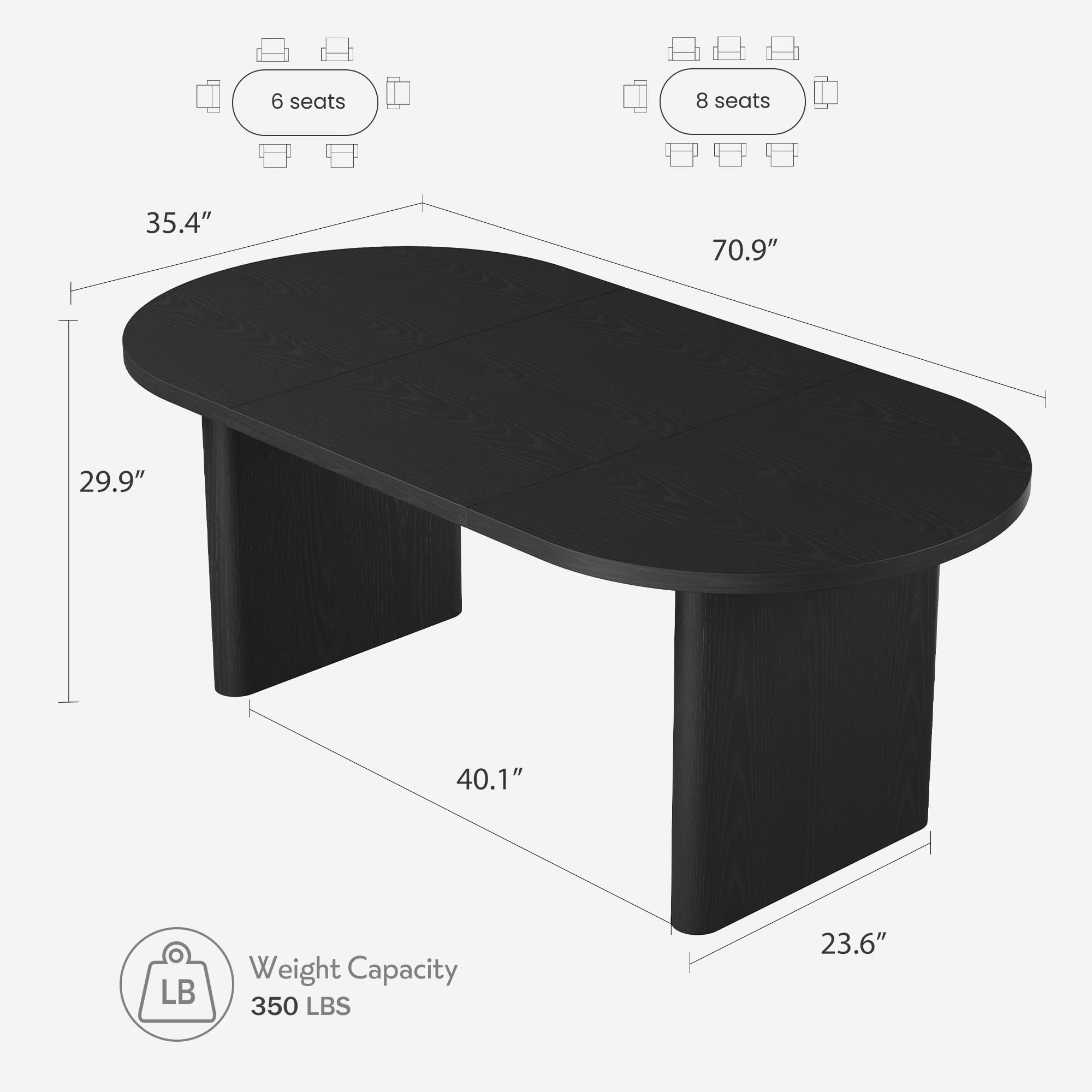 70 Inch Oval Farmhouse Dining Table – Seats 6 to 8