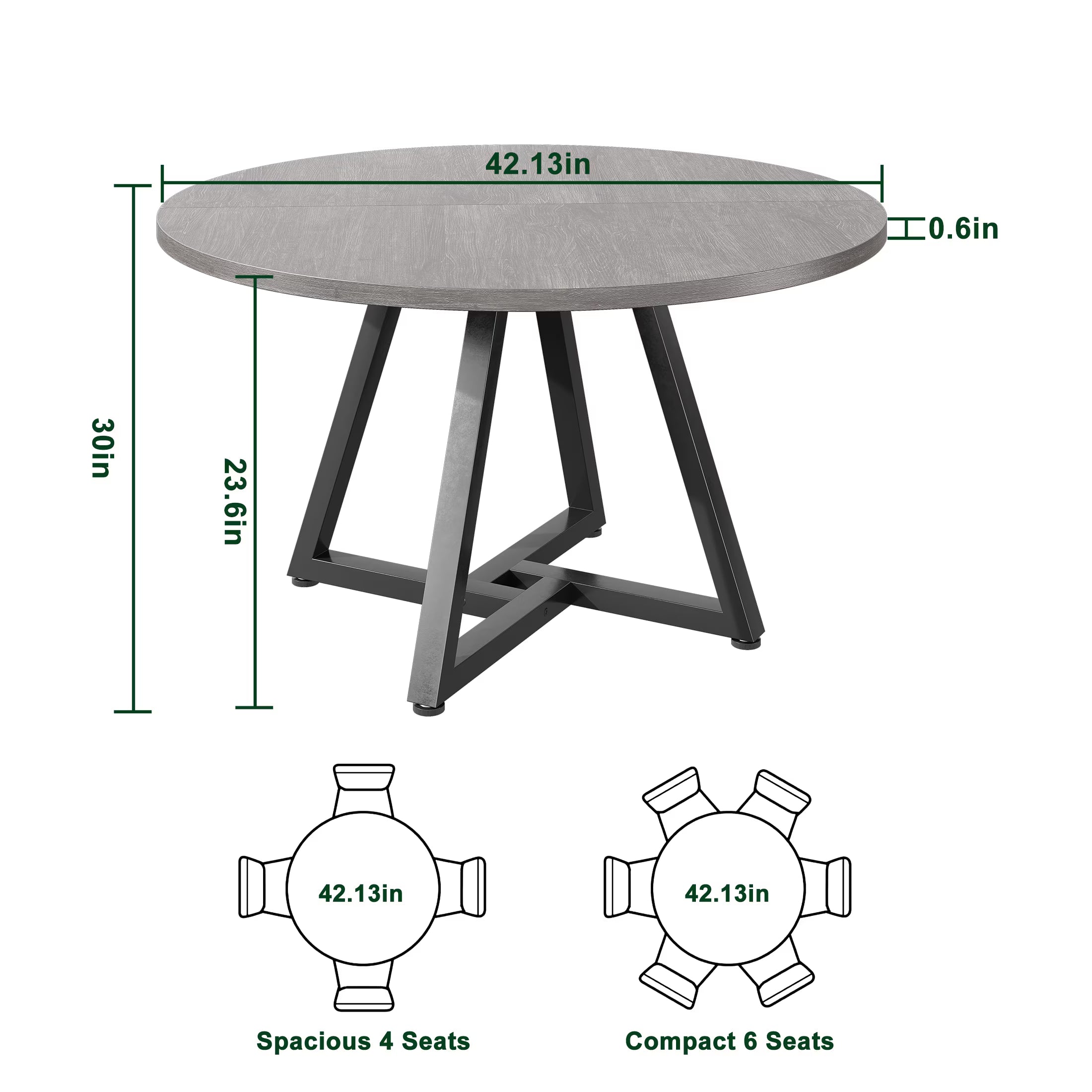 47 Inch Round Industrial Dining Table – Wood Top, Black Metal Frame