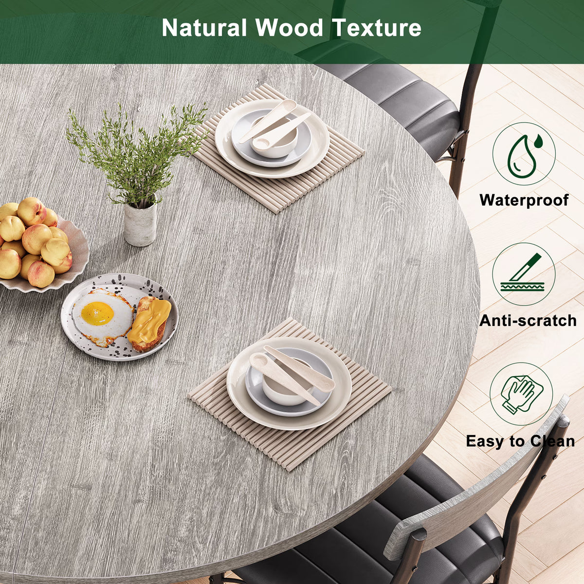 47 Inch Round Industrial Dining Table – Wood Top, Black Metal Frame(Only Table)