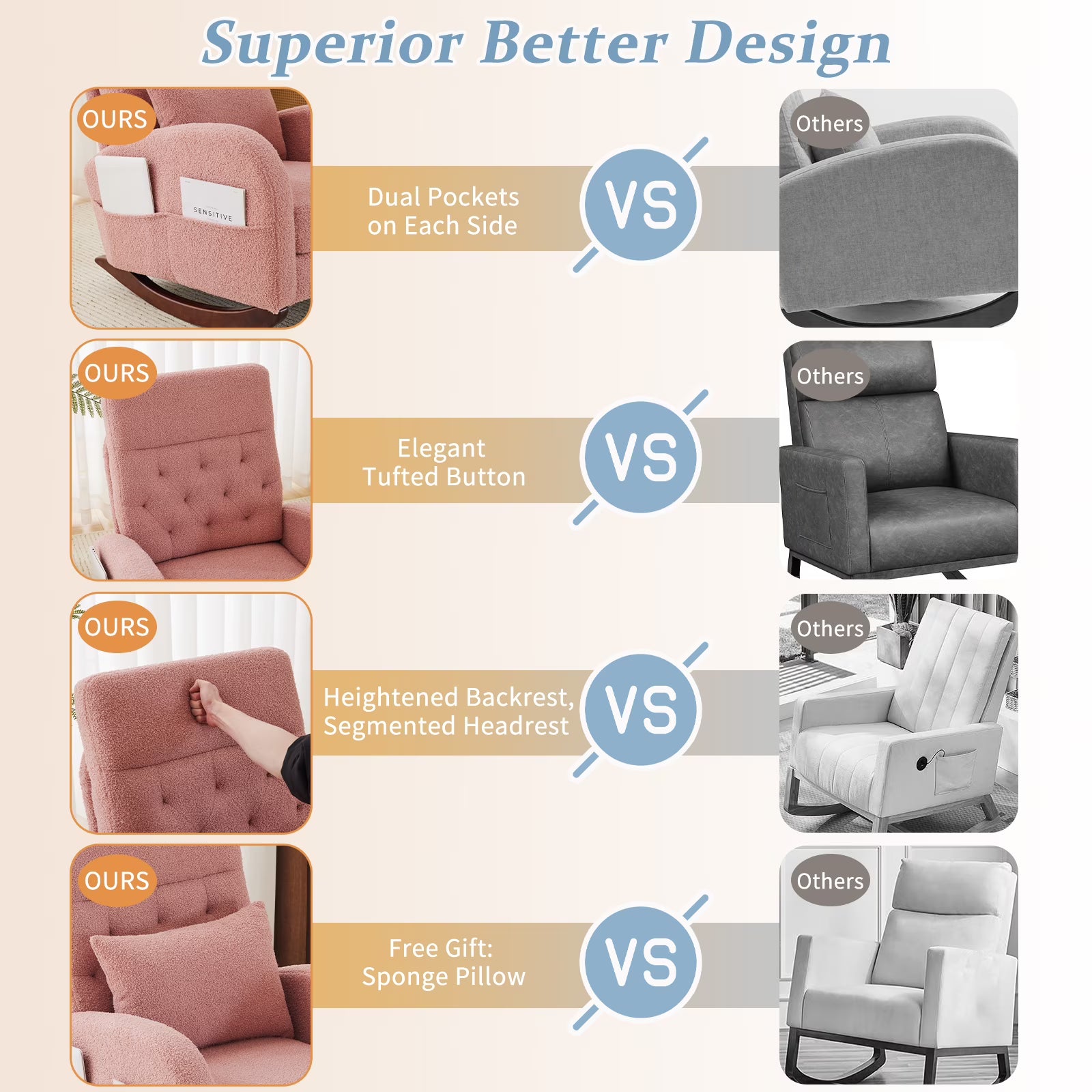 Solid Wood Lounge Chair with Side Pockets & Lumbar Pillow