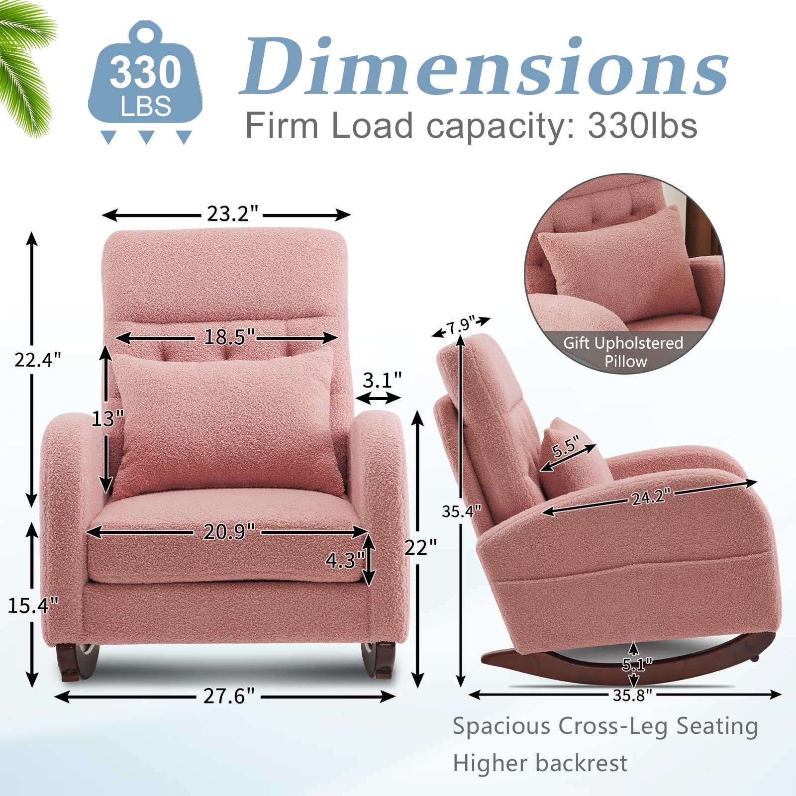 Solid Wood Lounge Chair with Side Pockets & Lumbar Pillow