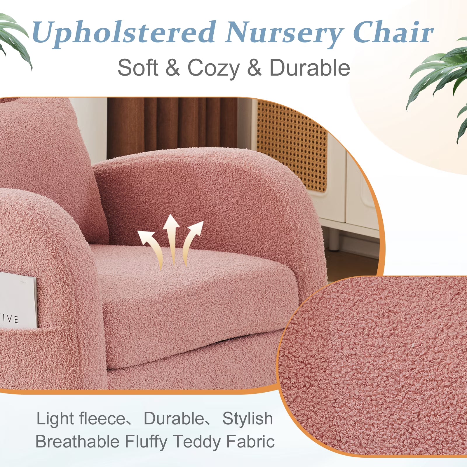 Solid Wood Lounge Chair with Side Pockets & Lumbar Pillow