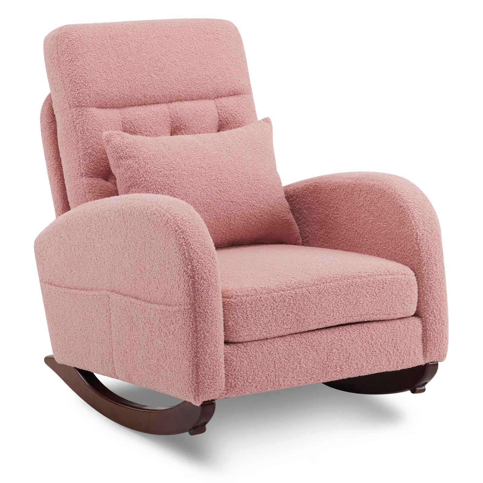 Solid Wood Lounge Chair with Side Pockets & Lumbar Pillow
