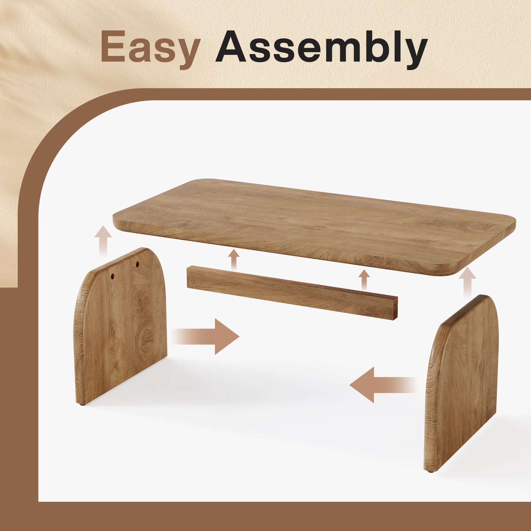 47 Inch Solid Wood Rustic Coffee Table – Rounded Corners, Waterproof Top