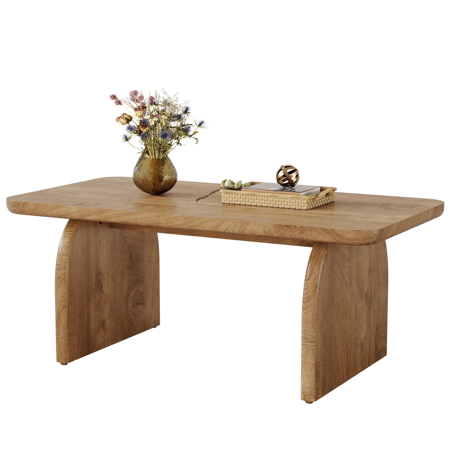 47 Inch Solid Wood Rustic Coffee Table – Rounded Corners, Waterproof Top