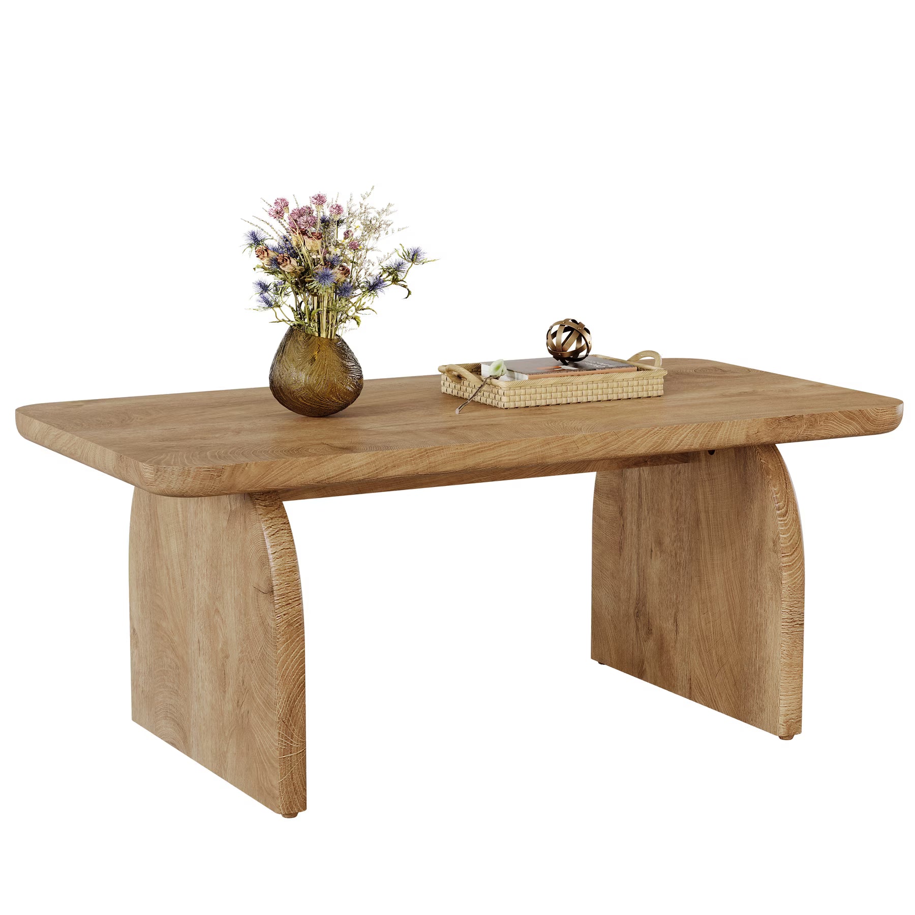 47 Inch Solid Wood Rustic Coffee Table – Rounded Corners, Waterproof Top