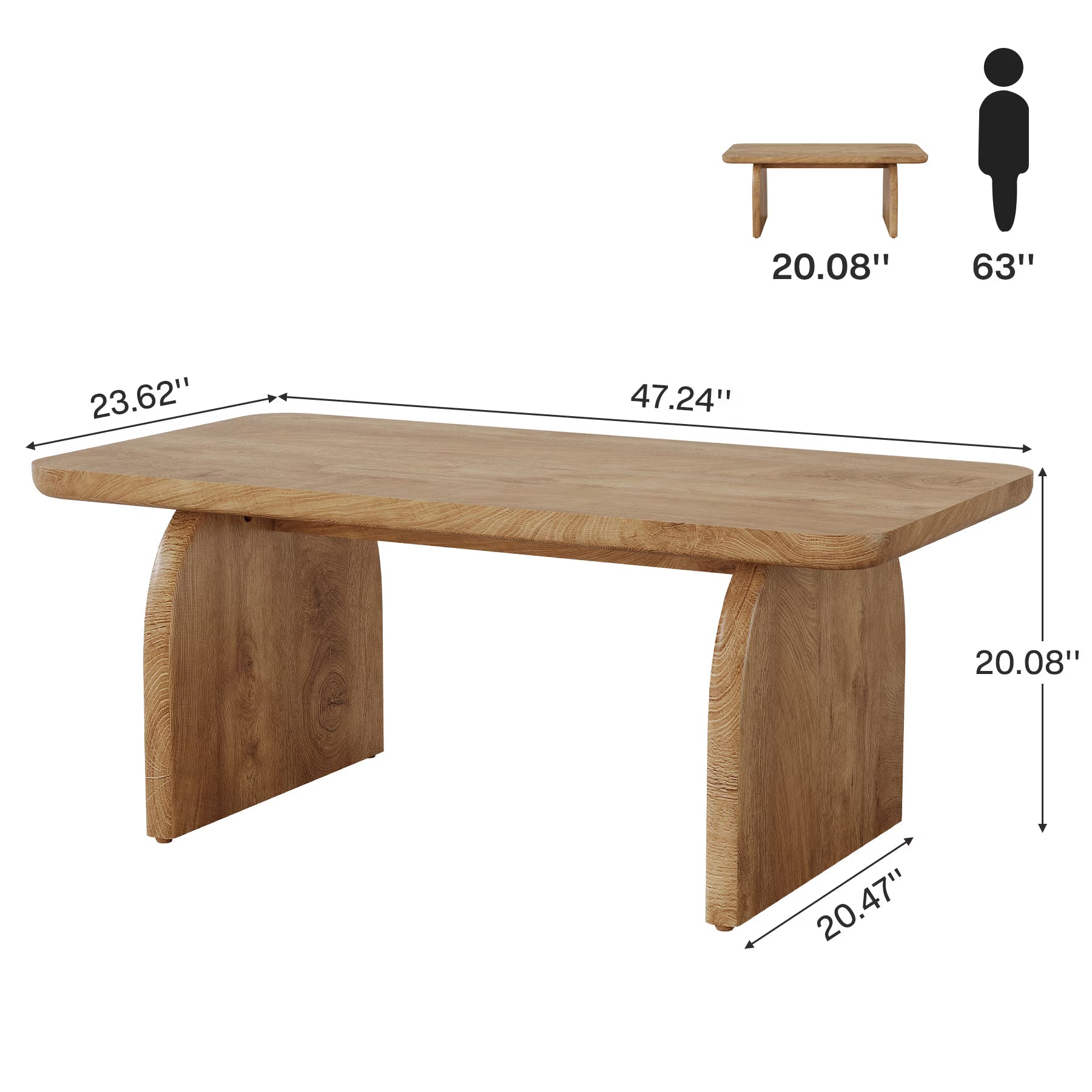 47 Inch Solid Wood Rustic Coffee Table – Rounded Corners, Waterproof Top