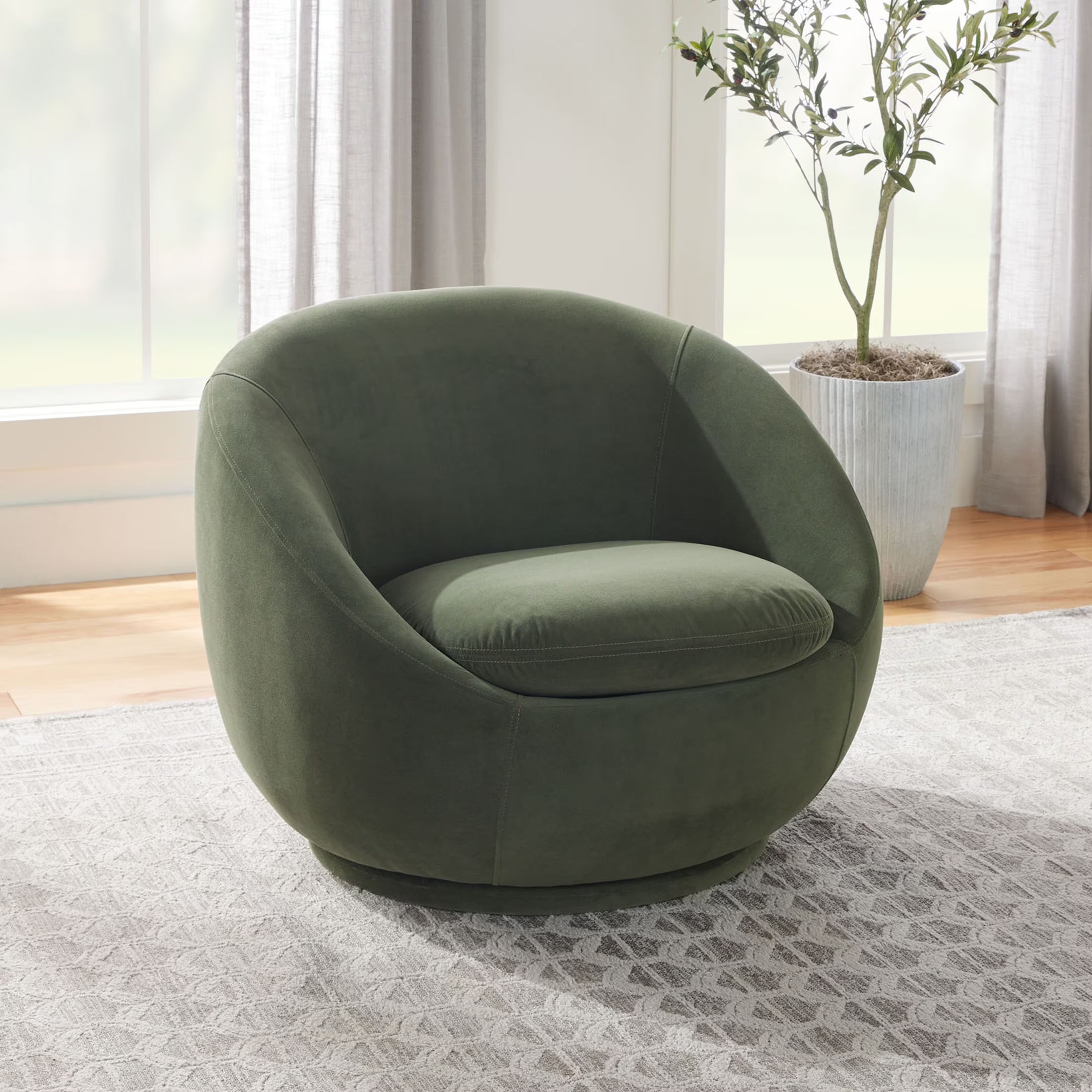 Round Arm Upholstered Accent Chair – Wood Frame, Foam Cushioned