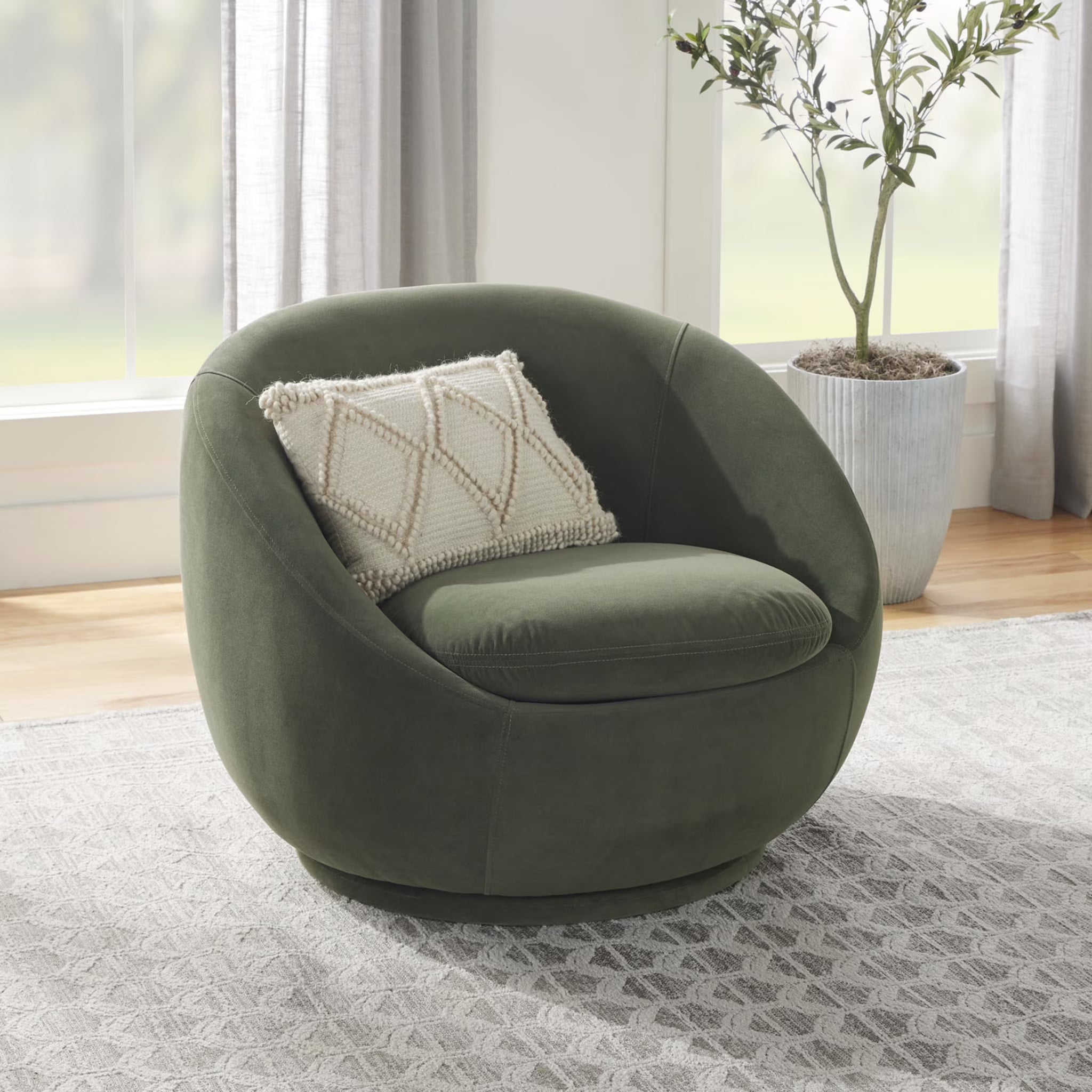 Round Arm Upholstered Accent Chair – Wood Frame, Foam Cushioned