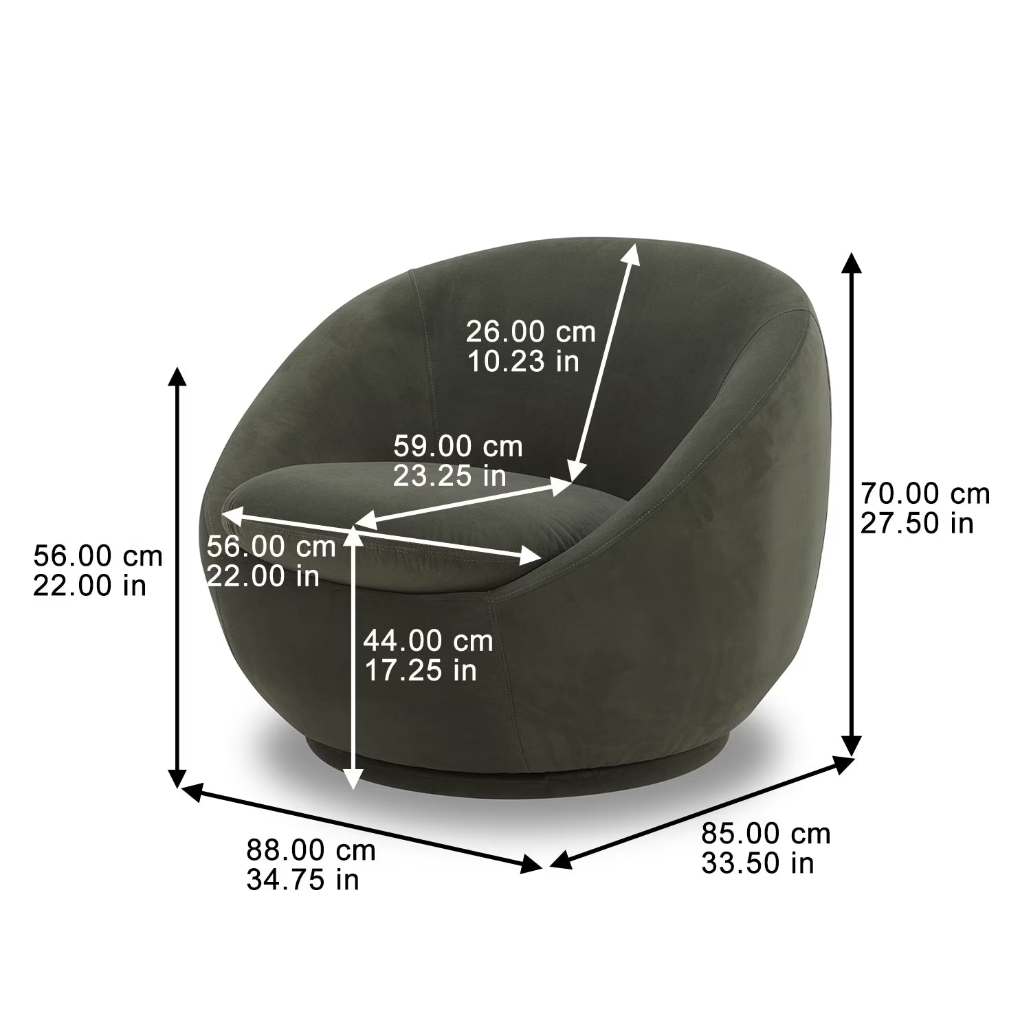 Round Arm Upholstered Accent Chair – Wood Frame, Foam Cushioned