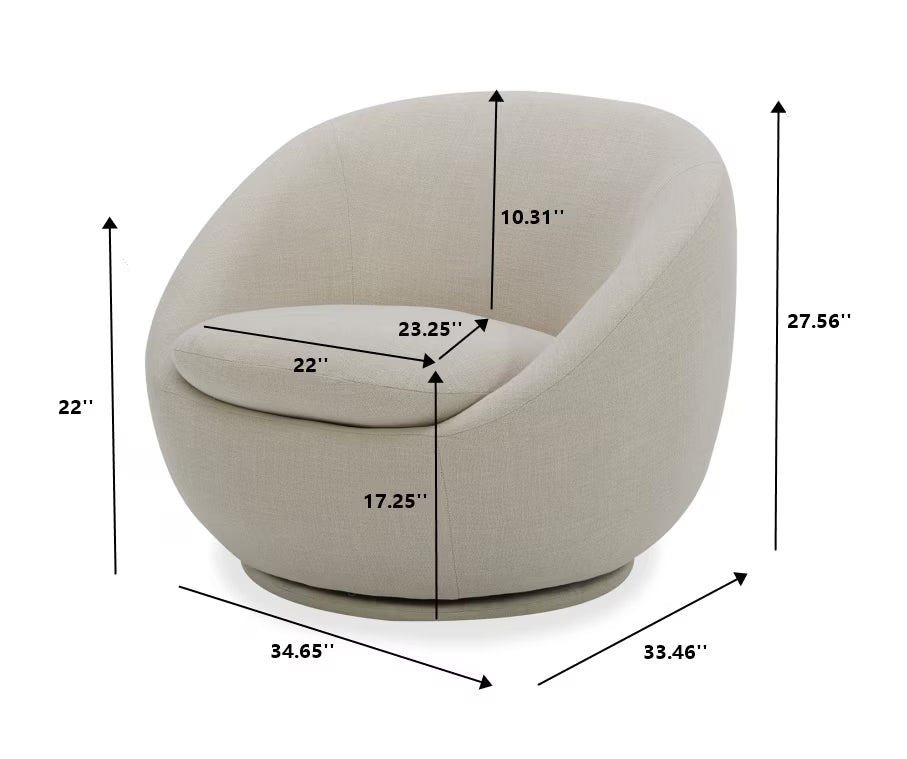 Round Arm Upholstered Accent Chair – Wood Frame, Foam Cushioned