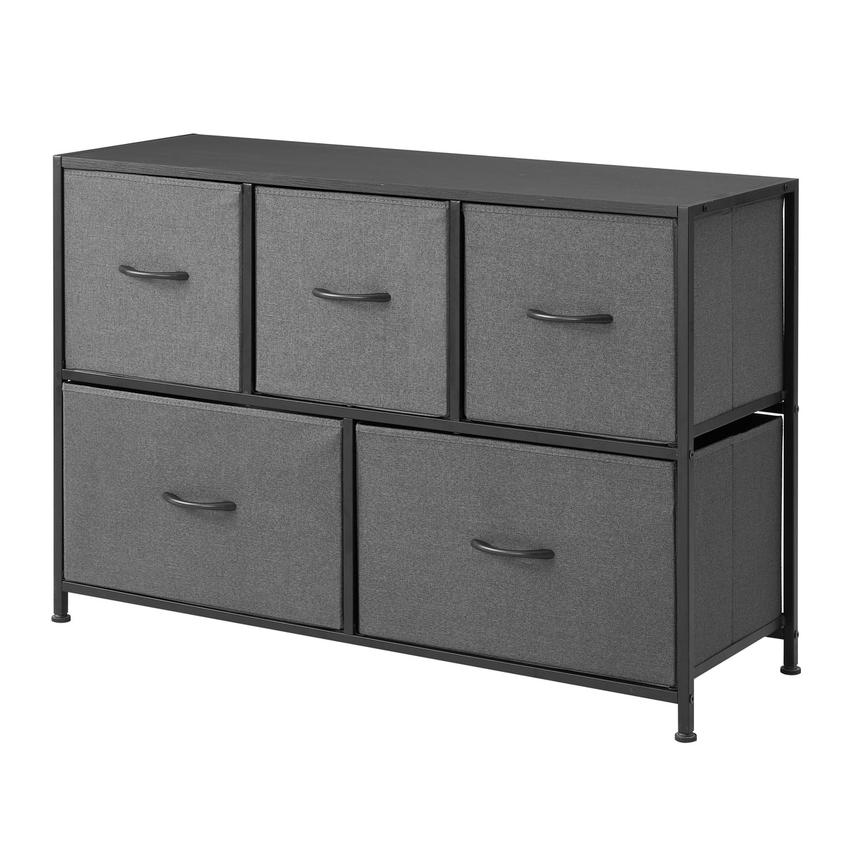40" 5 Drawer Fabric Dresser in Grey – Steel Frame, Wood Top