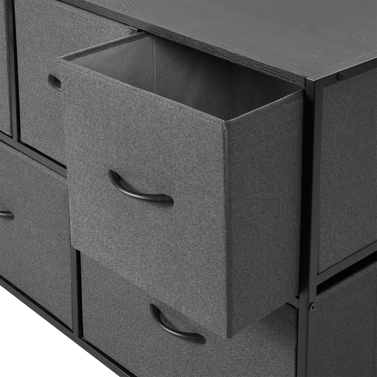 40" 5 Drawer Fabric Dresser in Grey – Steel Frame, Wood Top