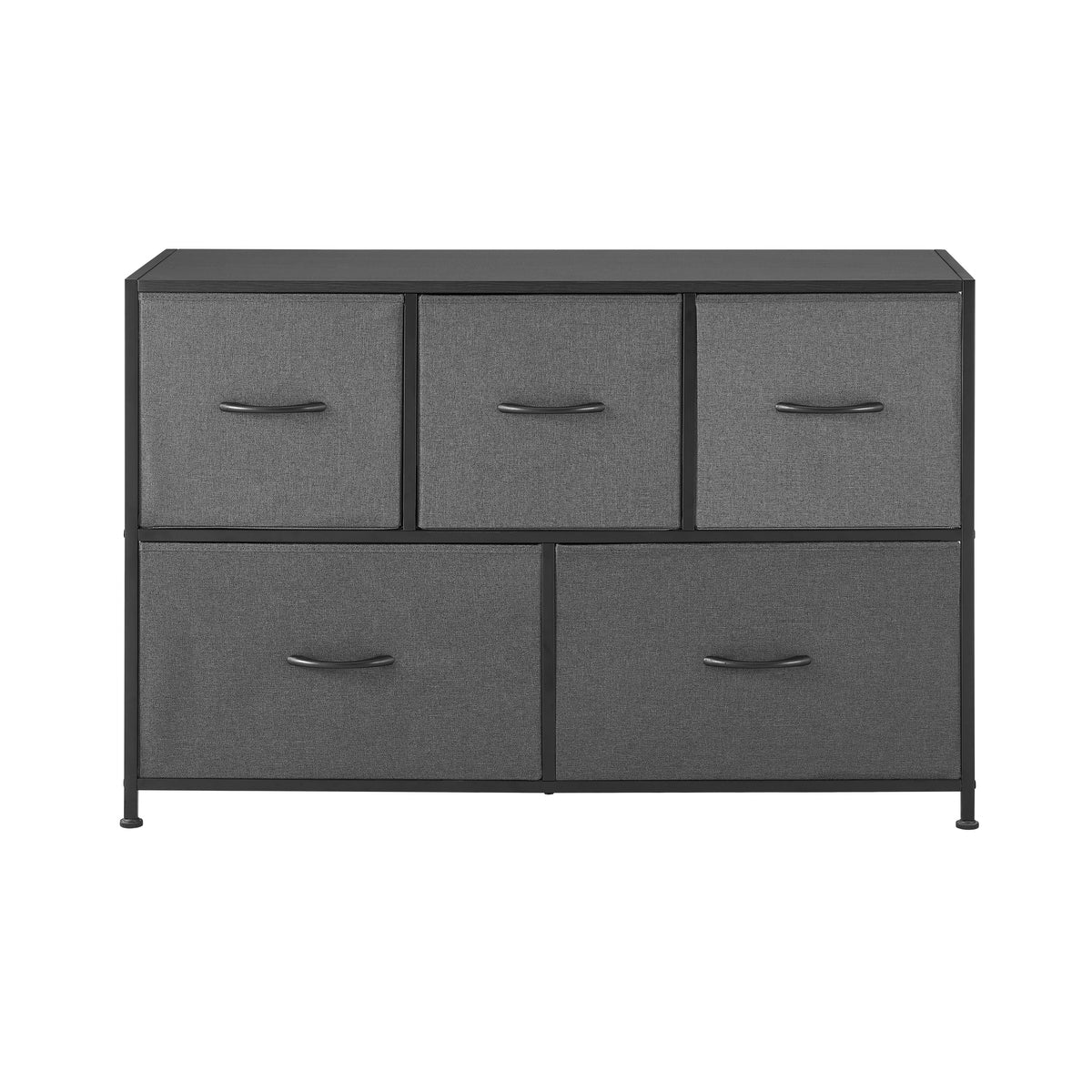 40" 5 Drawer Fabric Dresser in Grey – Steel Frame, Wood Top