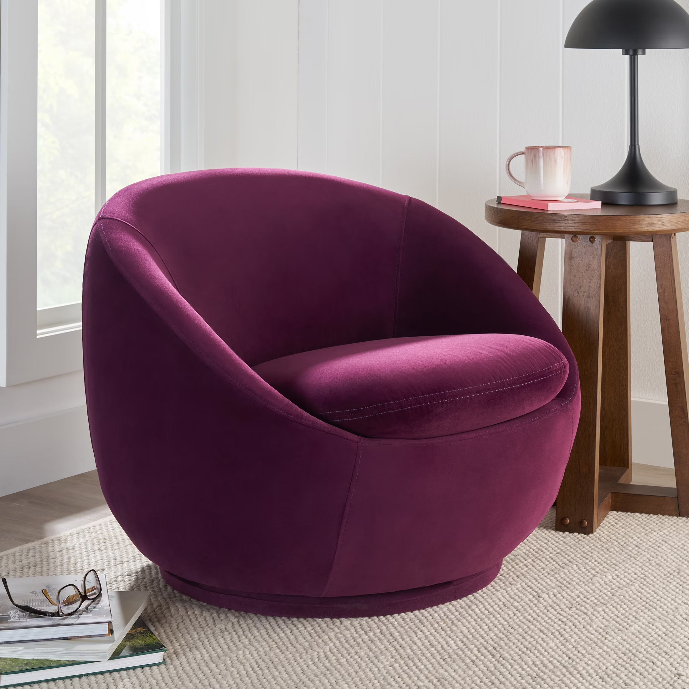 Round Arm Upholstered Accent Chair – Wood Frame, Foam Cushioned