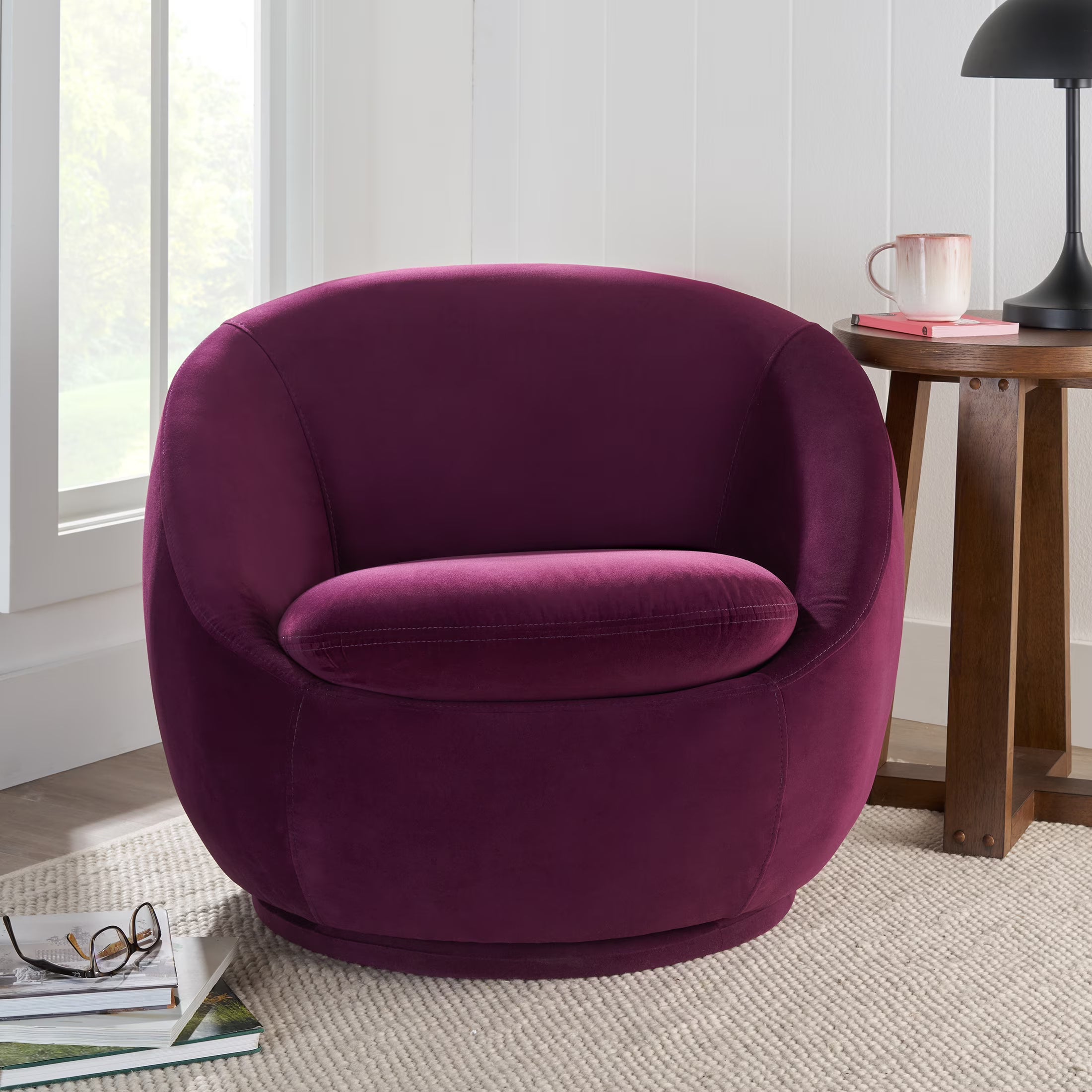 Round Arm Upholstered Accent Chair – Wood Frame, Foam Cushioned