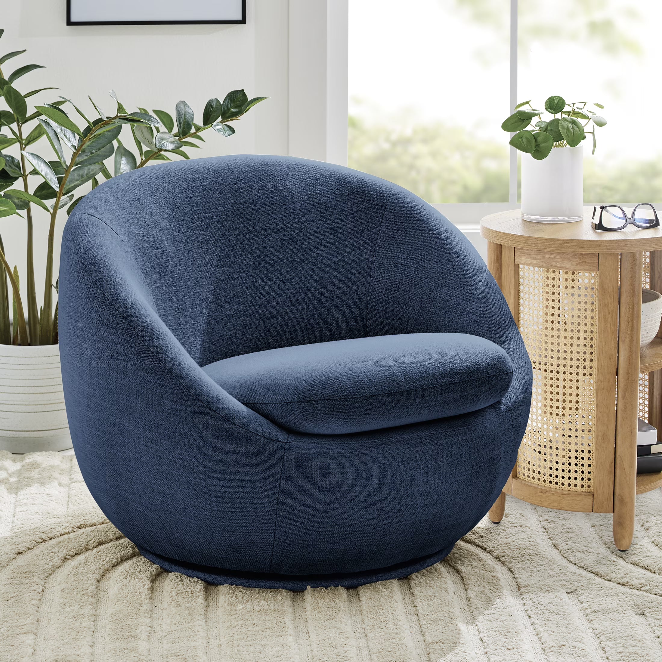 Round Arm Upholstered Accent Chair – Wood Frame, Foam Cushioned