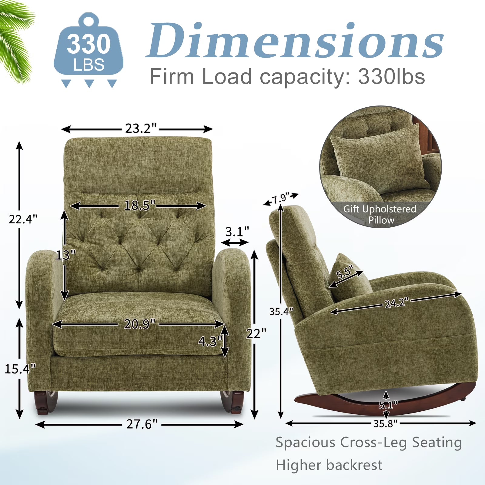 Solid Wood Lounge Chair with Side Pockets & Lumbar Pillow
